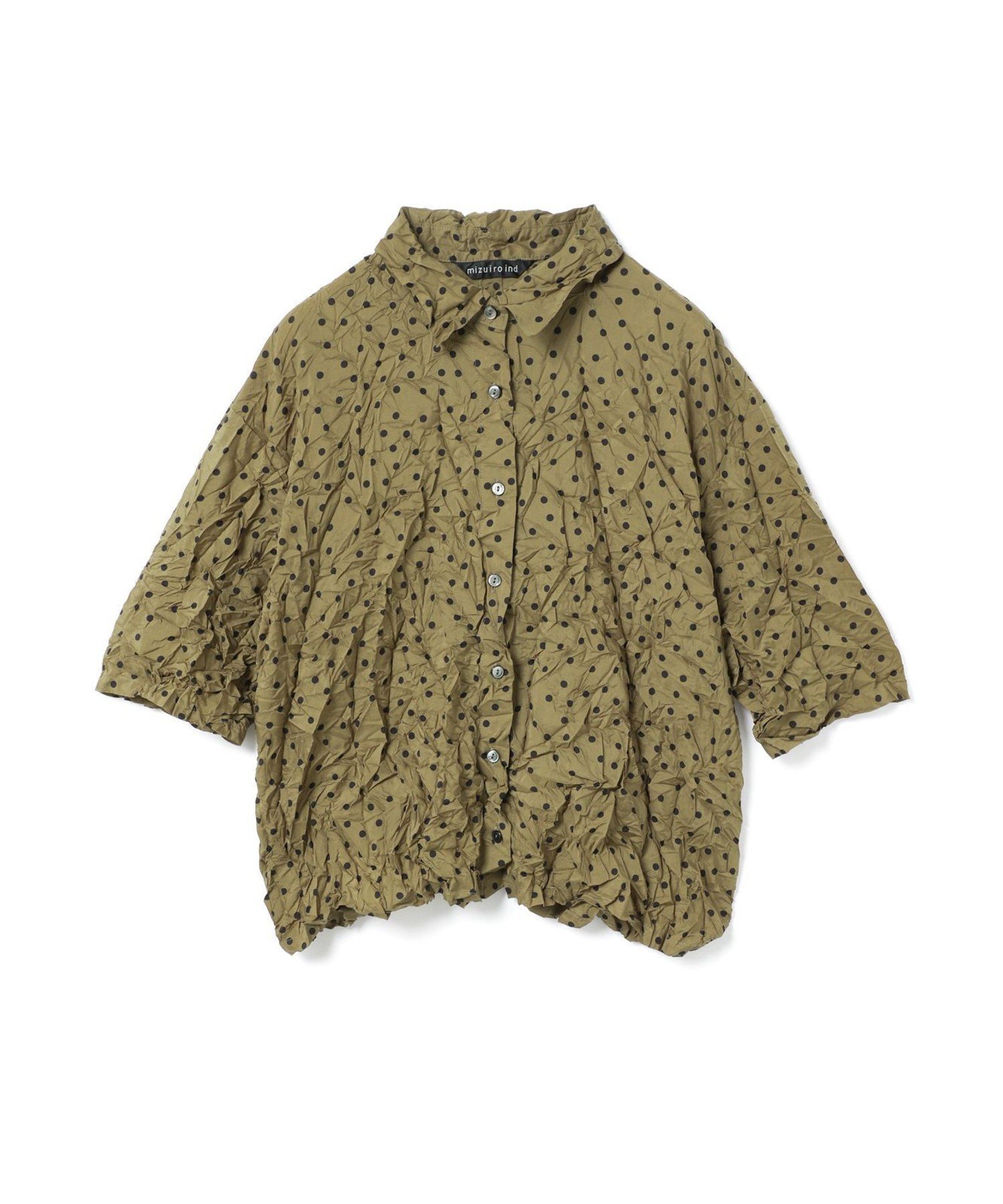 【マーコート/MARcourt】のmizuiro ind ドットプリントキャッチワッシャーシャツ インテリア・キッズ・メンズ・レディースファッション・服の通販 founy(ファニー) 　ファッション　Fashion　レディースファッション　Fashion for Women　トップス・カットソー　Cut & Sew Tops　シャツ・ブラウス・オフィスカジュアル　Elegant Blouses & Button-Ups　オケージョン　Occasion Wear　ドット　Polka Dot, Dot Pattern　ワッシャー　Washer, Crinkled Finish　人気　Popular, Best Seller　春　Spring　カーキ|ID: prp329100004677732 ipo3291000000033795130