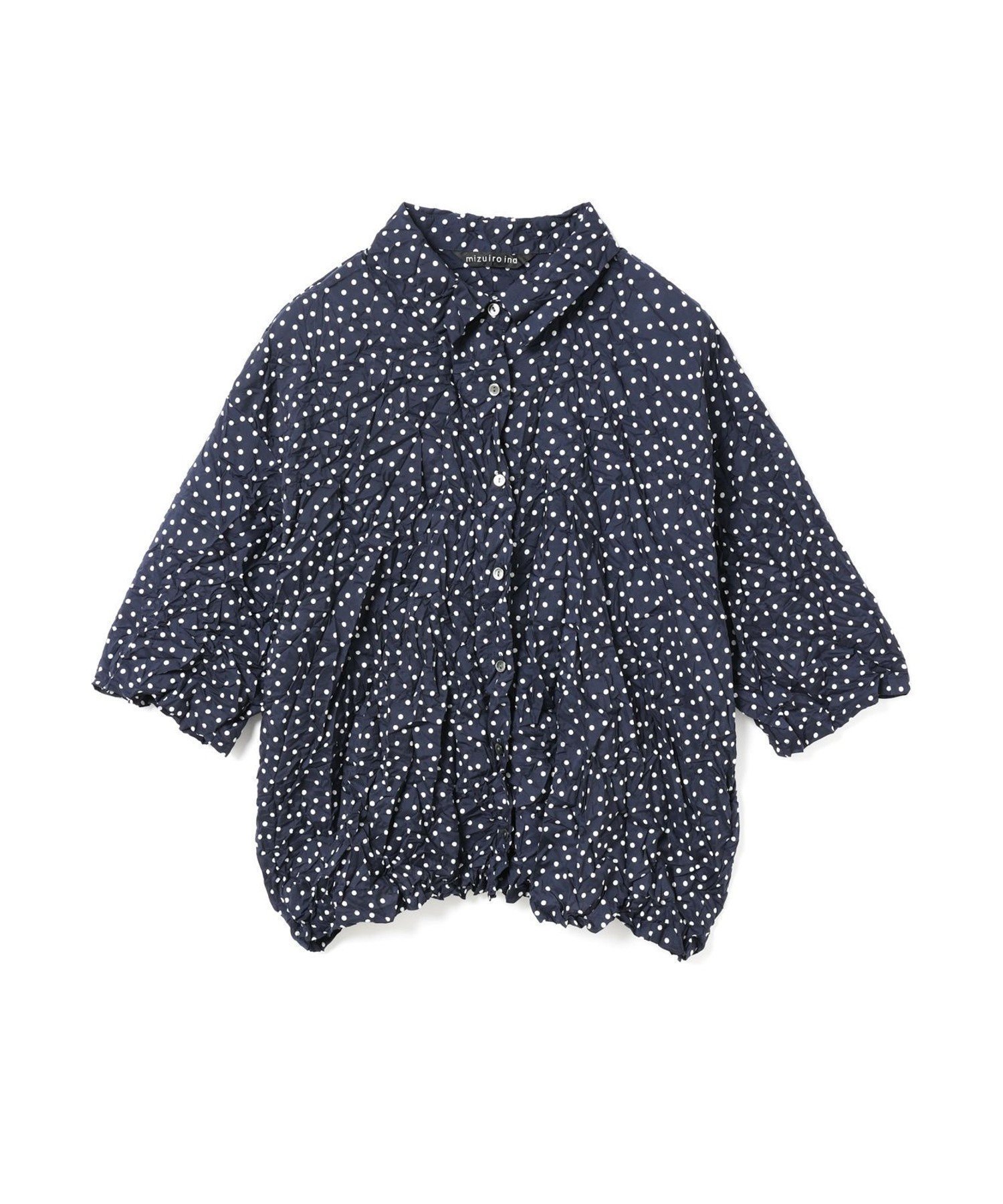 【マーコート/MARcourt】のmizuiro ind ドットプリントキャッチワッシャーシャツ インテリア・キッズ・メンズ・レディースファッション・服の通販 founy(ファニー) 　ファッション　Fashion　レディースファッション　Fashion for Women　トップス・カットソー　Cut & Sew Tops　シャツ・ブラウス・オフィスカジュアル　Elegant Blouses & Button-Ups　オケージョン　Occasion Wear　ドット　Polka Dot, Dot Pattern　ワッシャー　Washer, Crinkled Finish　人気　Popular, Best Seller　春　Spring　ネイビー|ID: prp329100004677732 ipo3291000000033795133