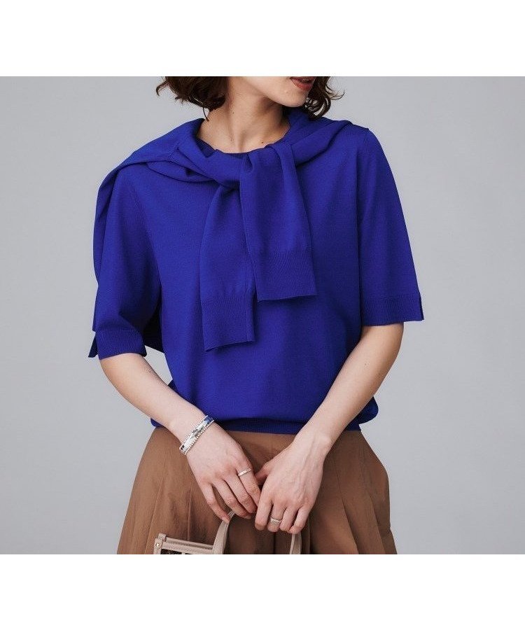 【アンタイトル/UNTITLED】の【アンサンブル可/薄手/洗える】5分袖クルーニット インテリア・キッズ・メンズ・レディースファッション・服の通販 founy(ファニー) 　ファッション　Fashion　レディースファッション　Fashion for Women　トップス・カットソー　Cut & Sew Tops　ニット　Knit Tops & Sweaters　アンサンブルニット　Knit Ensembles & Twin Sets　アンサンブル　Ensemble Set　洗える　Machine Washable　ストレッチ　Stretch, Stretchy Fabric　スマート　Smart, Elegant　スリット　Slit, Slit Detail　ベーシック　Basic, Essential　モノトーン　Monotone, Black and White　無地　Plain, Solid Color　ワイド　Wide, Wide Fit　おすすめ　Recommended / Our Picks　エレガント 上品　Elegant　ブルー|ID: prp329100004677947 ipo3291000000034130991