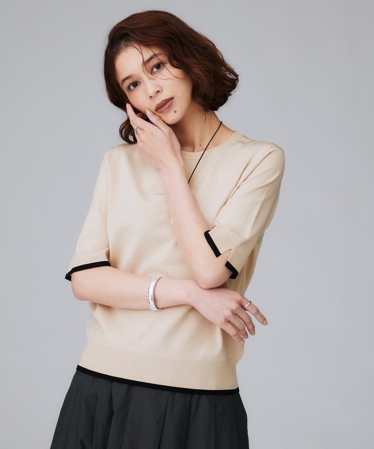 【アンタイトル/UNTITLED】の【アンサンブル可/薄手/洗える】5分袖クルーニット インテリア・キッズ・メンズ・レディースファッション・服の通販 founy(ファニー) 　ファッション　Fashion　レディースファッション　Fashion for Women　トップス・カットソー　Cut & Sew Tops　ニット　Knit Tops & Sweaters　アンサンブルニット　Knit Ensembles & Twin Sets　アンサンブル　Ensemble Set　洗える　Machine Washable　ストレッチ　Stretch, Stretchy Fabric　スマート　Smart, Elegant　スリット　Slit, Slit Detail　ベーシック　Basic, Essential　モノトーン　Monotone, Black and White　無地　Plain, Solid Color　ワイド　Wide, Wide Fit　おすすめ　Recommended / Our Picks　エレガント 上品　Elegant　ベージュ|ID: prp329100004677947 ipo3291000000034130994