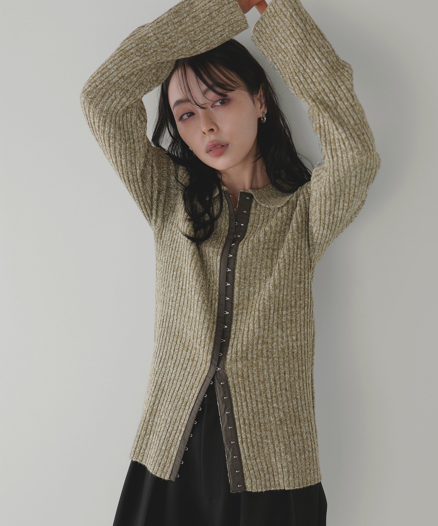 【リアン/Lian】のホックデザインポロニット インテリア・キッズ・メンズ・レディースファッション・服の通販 founy(ファニー) 　ファッション　Fashion　レディースファッション　Fashion for Women　トップス・カットソー　Cut & Sew Tops　ニット　Knit Tops & Sweaters　トレンド　Trend, Trending Now　フロント　Front, Front Design　グリーン|ID: prp329100004677956 ipo3291000000033796228