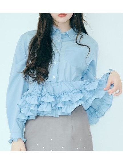 【リリーブラウン/Lily Brown】のホイップフリルヘムブラウス インテリア・キッズ・メンズ・レディースファッション・服の通販 founy(ファニー) 　ファッション　Fashion　レディースファッション　Fashion for Women　トップス・カットソー　Cut & Sew Tops　シャツ・ブラウス・オフィスカジュアル　Elegant Blouses & Button-Ups　アシンメトリー　Asymmetrical Style　カフス　Cuff Design　スマート　Smart, Elegant　フェミニン　Feminine, Girly　フリル　Frill, Ruffle　BLU[086]|ID: prp329100004677965 ipo3291000000033900966