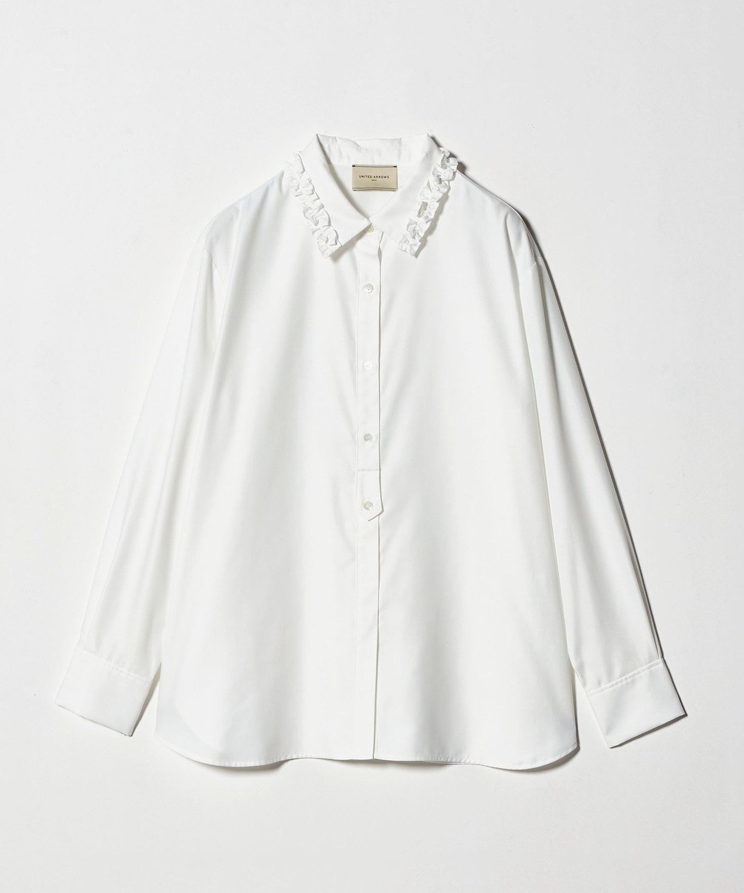 【ユナイテッドアローズ/UNITED ARROWS】のミニフリルシャツ-ウォッシャブル- インテリア・キッズ・メンズ・レディースファッション・服の通販 founy(ファニー) 　ファッション　Fashion　レディースファッション　Fashion for Women　トップス・カットソー　Cut & Sew Tops　シャツ・ブラウス・オフィスカジュアル　Elegant Blouses & Button-Ups　おすすめ　Recommended / Our Picks　インナー　Innerwear　ウォッシャブル　Machine Washable　ドレープ　Drape, Draping Fabric　フリル　Frill, Ruffle　ベスト　Vest, Waistcoat　OFF WHITE|ID: prp329100004677986 ipo3291000000033796419
