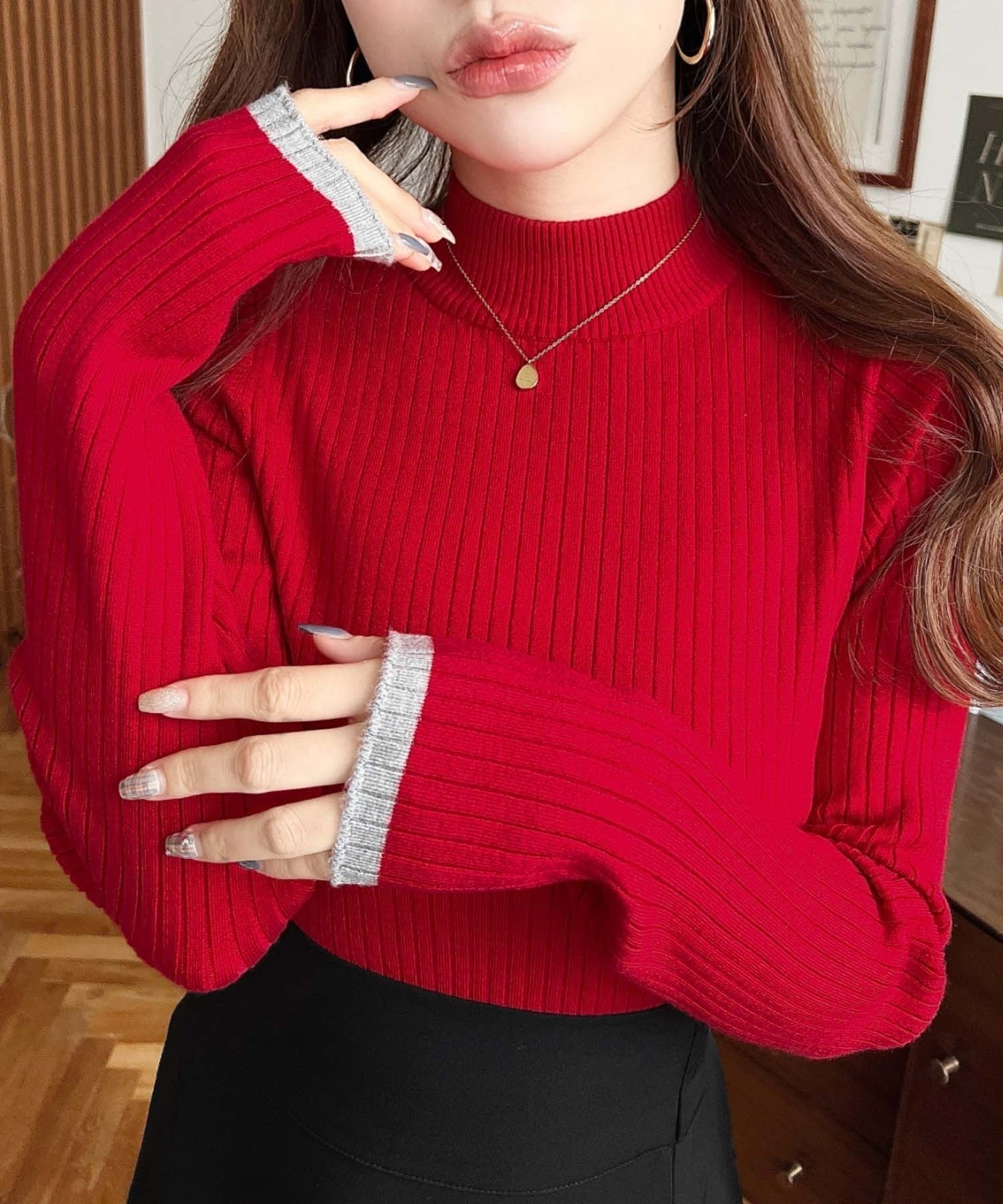 【モーメントプラス/moment+ / MEN】の12G ボトルネック配色ラインワイドリブニットプルオーバー インテリア・キッズ・メンズ・レディースファッション・服の通販 founy(ファニー) 　ファッション　Fashion　メンズファッション　Fashion for Men　トップス・カットソー　Cut & Sew Tops　ニット・セーター / 定番トップス　Knit Tops & Sweaters　シンプル　Simple, Minimal　ジャケット　Jacket, Outerwear　スリム　Slim, Slim Fit　デニム　Denim, Jeans Material　トレンド　Trend, Trending Now　定番　Standard, Basic Item　なめらか　Smooth, Silky Texture　フィット　Fit, Slim Fit　ベーシック　Basic, Essential　ボトルネック　Bottle Neck, Mock Neck　再入荷　Restock / Back in Stock　プチプライス・低価格　Affordable / Budget Price　おすすめ　Recommended / Our Picks　エレガント 上品　Elegant　レッド|ID: prp329100004678013 ipo3291000000034505695