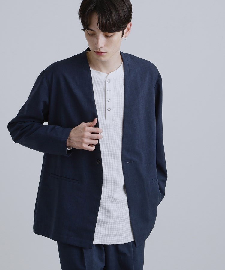 【ティーケー/tk TAKEO KIKUCHI / MEN】の【2点セットジャケット+パンツ】エアリードライノーカラージャケット スラックス インテリア・キッズ・メンズ・レディースファッション・服の通販 founy(ファニー) 　ファッション　Fashion　メンズファッション　Fashion for Men　ボトムス　Bottoms　インナー　Innerwear　カットソー　Cut and Sewn Top　カーディガン　Cardigan, Knitwear　クロップド　Cropped, Short Length　サマー　Summer, Summer Style　ジャケット　Jacket, Outerwear　スラックス　Slacks, Dress Pants　スーツ　Suit, Formalwear　セットアップ　Set-Up, Coordinated Outfit　フロント　Front, Front Design　ポケット　Pocket, Pocket Detail　リラックス　Relax, Relaxed Fit　ワイド　Wide, Wide Fit　おすすめ　Recommended / Our Picks　ネイビー|ID: prp329100004678024 ipo3291000000033924127