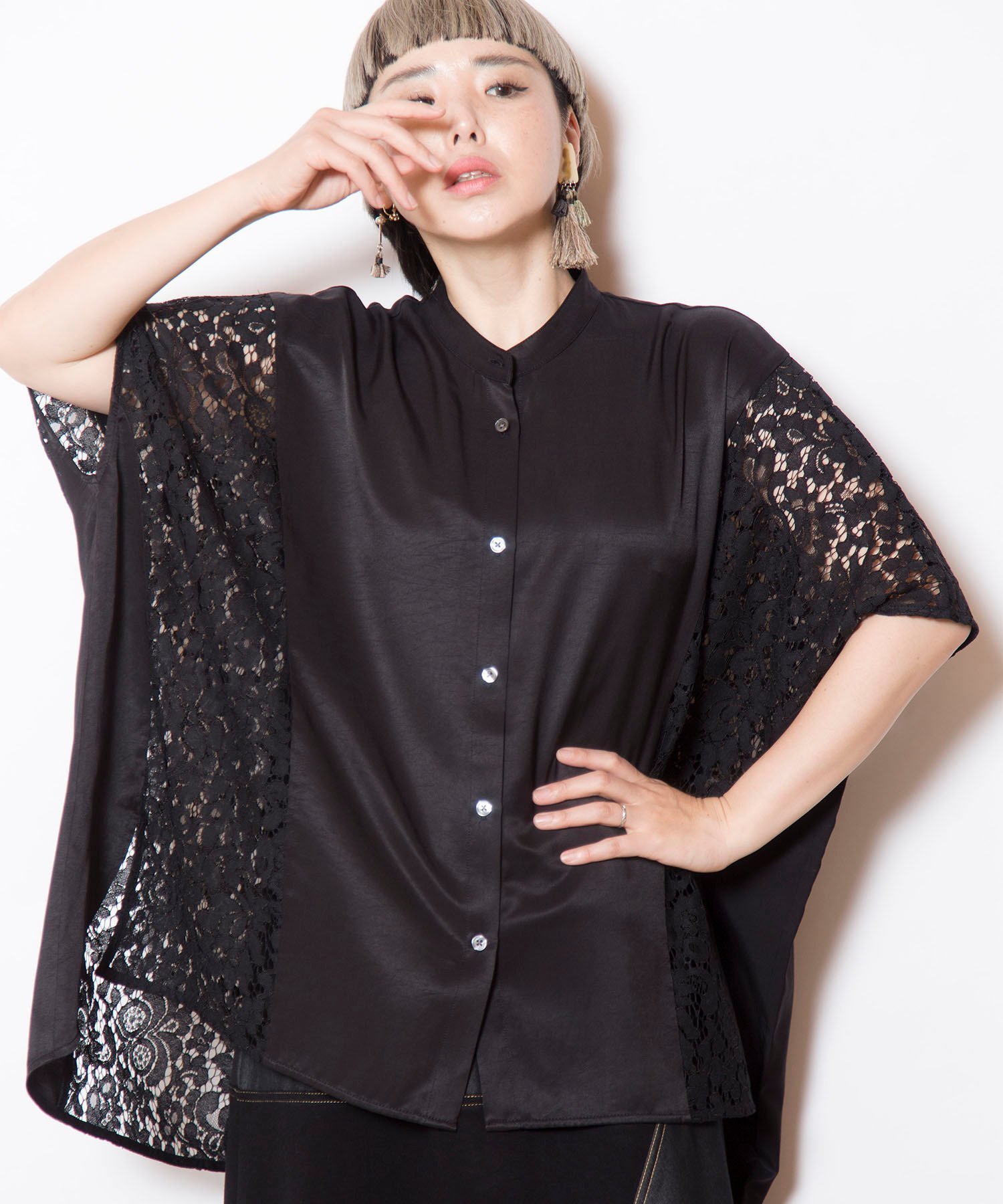 【オズモーシス/OSMOSIS】の切替ワイドブラウス インテリア・キッズ・メンズ・レディースファッション・服の通販 founy(ファニー) 　ファッション　Fashion　レディースファッション　Fashion for Women　トップス・カットソー　Cut & Sew Tops　シャツ・ブラウス・オフィスカジュアル　Elegant Blouses & Button-Ups　ルーズ　Loose, Oversized　レース　Lace, Lace Fabric　ロマンティック　Romantic, Feminine Style　ワイド　Wide, Wide Fit　切替　Switching, Contrast Panel　夏　Summer　S/S・春夏　SS, Spring/Summer, Warm Season　BLACK|ID: prp329100004678194 ipo3291000000033797504