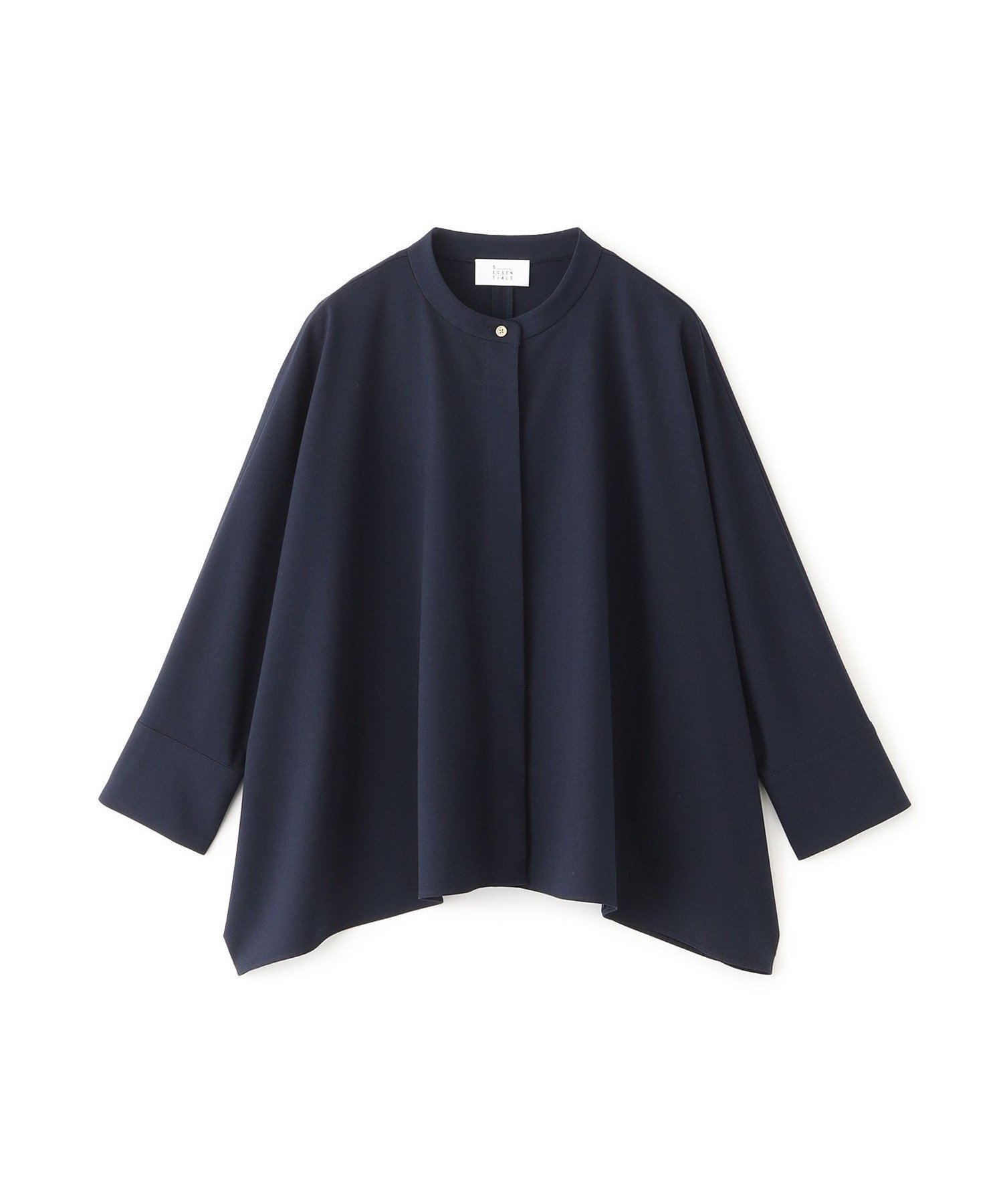 【エス エッセンシャルズ/S.ESSENTIALS】のイレギュラーヘムブラウス インテリア・キッズ・メンズ・レディースファッション・服の通販 founy(ファニー) 　ファッション　Fashion　レディースファッション　Fashion for Women　トップス・カットソー　Cut & Sew Tops　シャツ・ブラウス・オフィスカジュアル　Elegant Blouses & Button-Ups　インナー　Innerwear　ドレープ　Drape, Draping Fabric　フロント　Front, Front Design　ポンチョ　Poncho, Cape Style　ネイビー|ID: prp329100004678214 ipo3291000000033797607