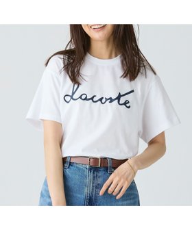 【ラコステ/LACOSTE】の【オンライン限定】LACOSTE スクリプトネームロゴ ルーズシルエットハーフスリーブTシャツ 人気、トレンドファッション・服の通販 founy(ファニー) ファッション Fashion レディースファッション Fashion for Women トップス・カットソー Cut & Sew Tops シャツ・ブラウス・オフィスカジュアル Elegant Blouses & Button-Ups ロングTシャツ・Tシャツ Longline T-Shirts & Tees ジャケット Jacket, Outerwear スタイリッシュ Stylish, Fashionable フロント Front, Front Design リラックス Relax, Relaxed Fit エレガント 上品 Elegant 半袖 Short Sleeve, Half Sleeve |ID:prp329100004678224