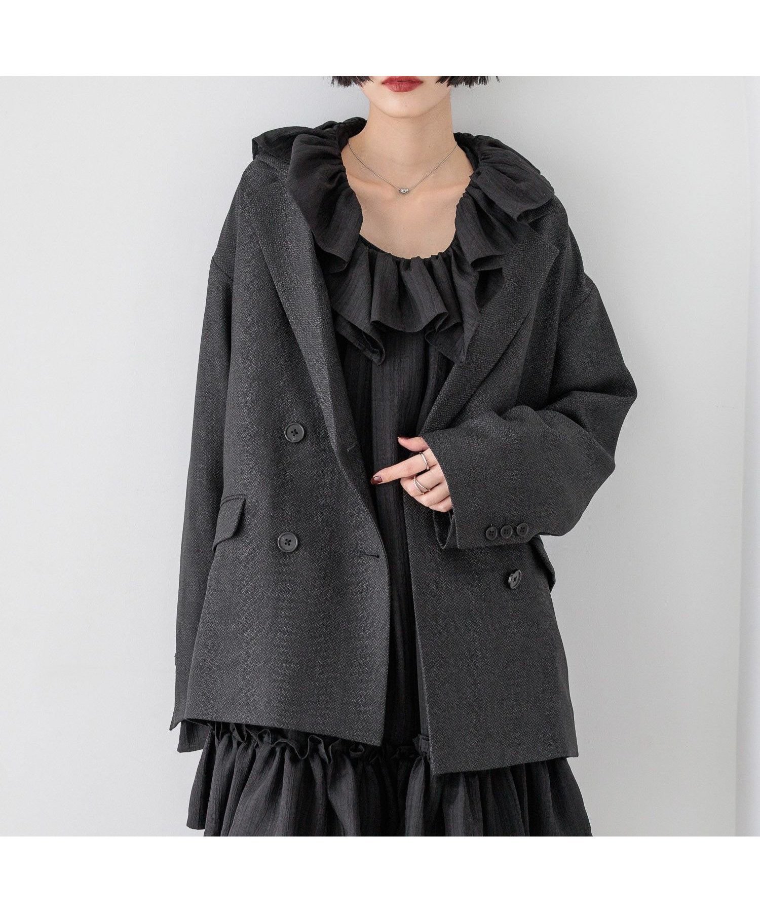 【ローリーズファーム/LOWRYS FARM】のラナテックダブルジャケット インテリア・キッズ・メンズ・レディースファッション・服の通販 founy(ファニー) 　ファッション　Fashion　レディースファッション　Fashion for Women　アウター　Coat / Outerwear Collection　レディースジャケット・軽アウター　Jackets　おすすめ　Recommended / Our Picks　オケージョン　Occasion Wear　シンプル　Simple, Minimal　ジャケット　Jacket, Outerwear　ダブル　Double, Double-Breasted　フロント　Front, Front Design　プリーツ　Pleats, Pleated　チャコールグレー|ID: prp329100004678344 ipo3291000000034360253