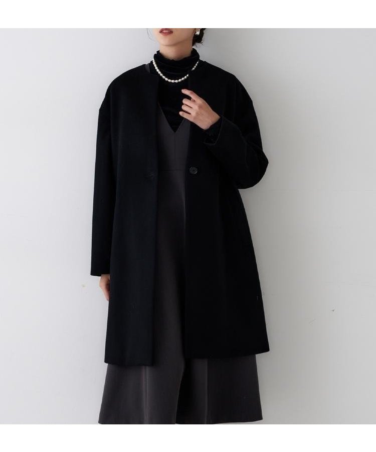 【アンタイトル/UNTITLED】の【ゆったり/軽やか】カシミヤ混ノーカラーコート インテリア・キッズ・メンズ・レディースファッション・服の通販 founy(ファニー) 　ファッション　Fashion　レディースファッション　Fashion for Women　アウター　Coat / Outerwear Collection　コート・ロングコート・ピーコート　Long Coats, Peacoats & More　おすすめ　Recommended / Our Picks　ショルダー　Shoulder, Shoulder Strap　スマート　Smart, Elegant　ドロップ　Drop Shoulder, Dropped Style　フロント　Front, Front Design　ボトム　Bottoms, Lower Wear　ミドル　Middle Length, Mid Height　ブラック|ID: prp329100004678423 ipo3291000000034631792