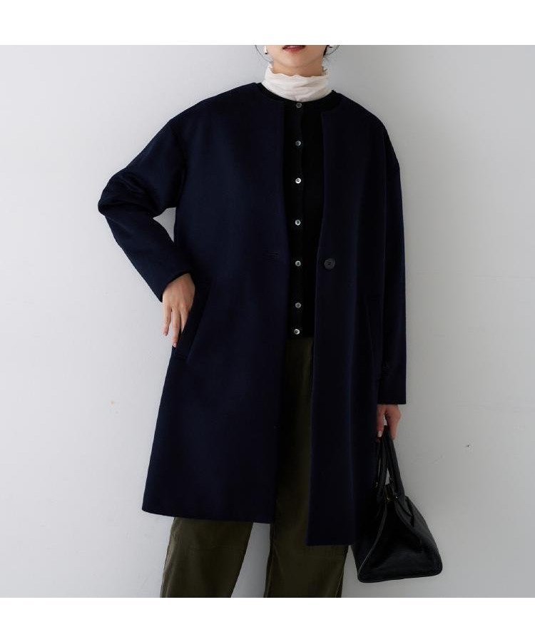 【アンタイトル/UNTITLED】の【ゆったり/軽やか】カシミヤ混ノーカラーコート インテリア・キッズ・メンズ・レディースファッション・服の通販 founy(ファニー) 　ファッション　Fashion　レディースファッション　Fashion for Women　アウター　Coat / Outerwear Collection　コート・ロングコート・ピーコート　Long Coats, Peacoats & More　おすすめ　Recommended / Our Picks　ショルダー　Shoulder, Shoulder Strap　スマート　Smart, Elegant　ドロップ　Drop Shoulder, Dropped Style　フロント　Front, Front Design　ボトム　Bottoms, Lower Wear　ミドル　Middle Length, Mid Height　ネイビー|ID: prp329100004678423 ipo3291000000034631797