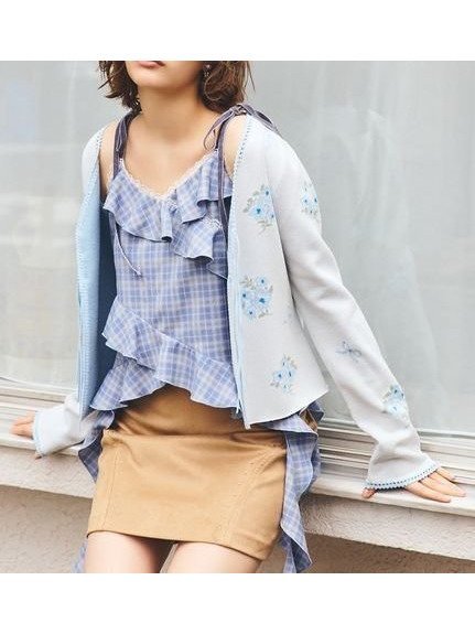 【ファーファー/FURFUR】のフリルキャミトップス インテリア・キッズ・メンズ・レディースファッション・服の通販 founy(ファニー) 　ファッション　Fashion　レディースファッション　Fashion for Women　トップス・カットソー　Cut & Sew Tops　キャミソール&ノースリーブ　Camisoles & Sleeveless Tops　インナー　Innerwear　シアー　Sheer, See-Through　チェック　Check, Plaid, Tartan　フェミニン　Feminine, Girly　フリル　Frill, Ruffle　ベロア　Velour, Soft Velvet　リボン　Ribbon, Bow　レース　Lace, Lace Fabric　LBLU[081]|ID: prp329100004678465 ipo3291000000033798907