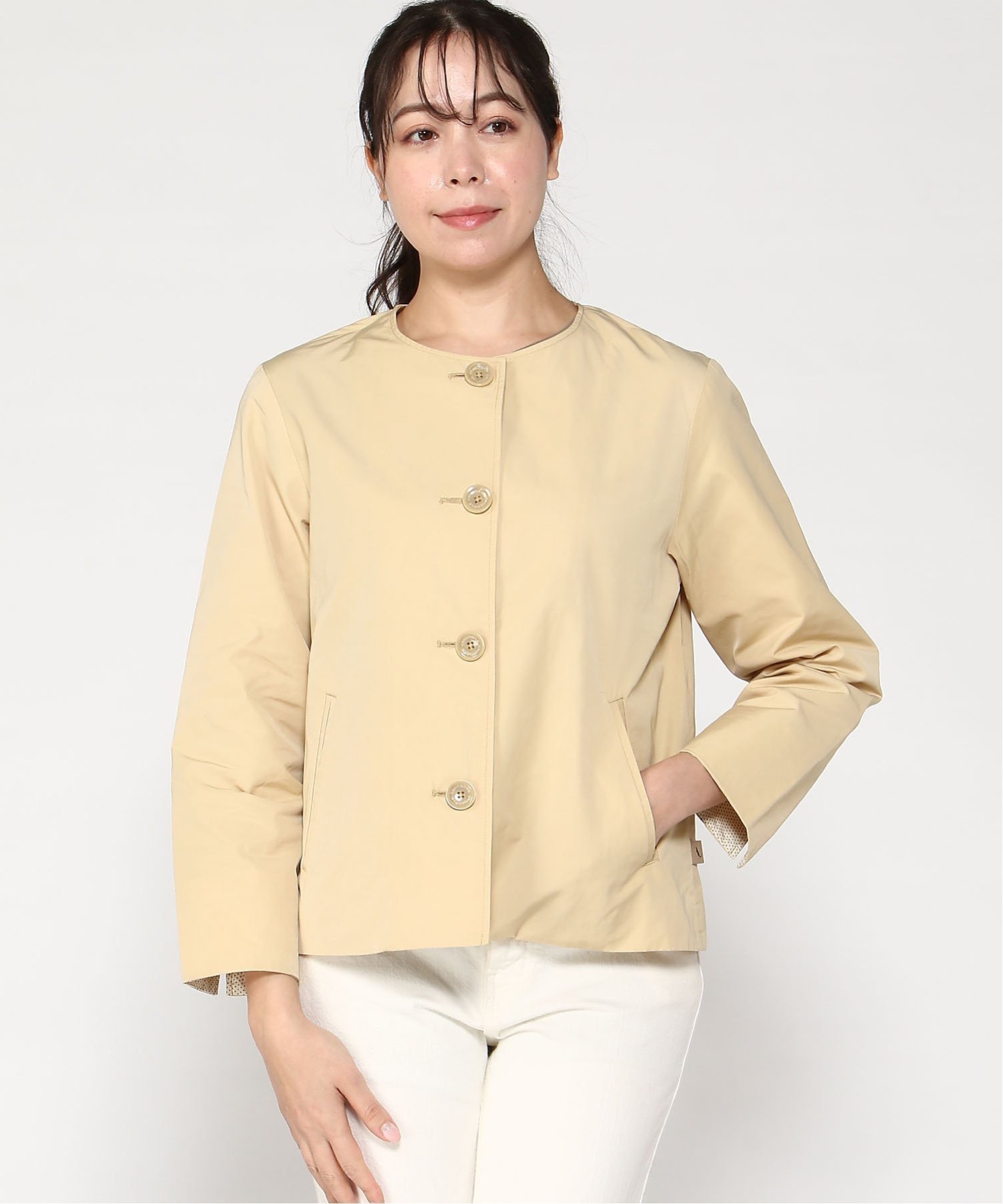 【クロコダイル/CROCODILE】のコットンブレンド ノーカラージャケット インテリア・キッズ・メンズ・レディースファッション・服の通販 founy(ファニー) 　ファッション　Fashion　レディースファッション　Fashion for Women　アウター　Coat / Outerwear Collection　レディースジャケット・軽アウター　Jackets　ノーカラージャケット / シンプル上品コーデ　Collarless Jackets　ジャケット　Jacket, Outerwear　クリーム|ID: prp329100004678483 ipo3291000000033799001