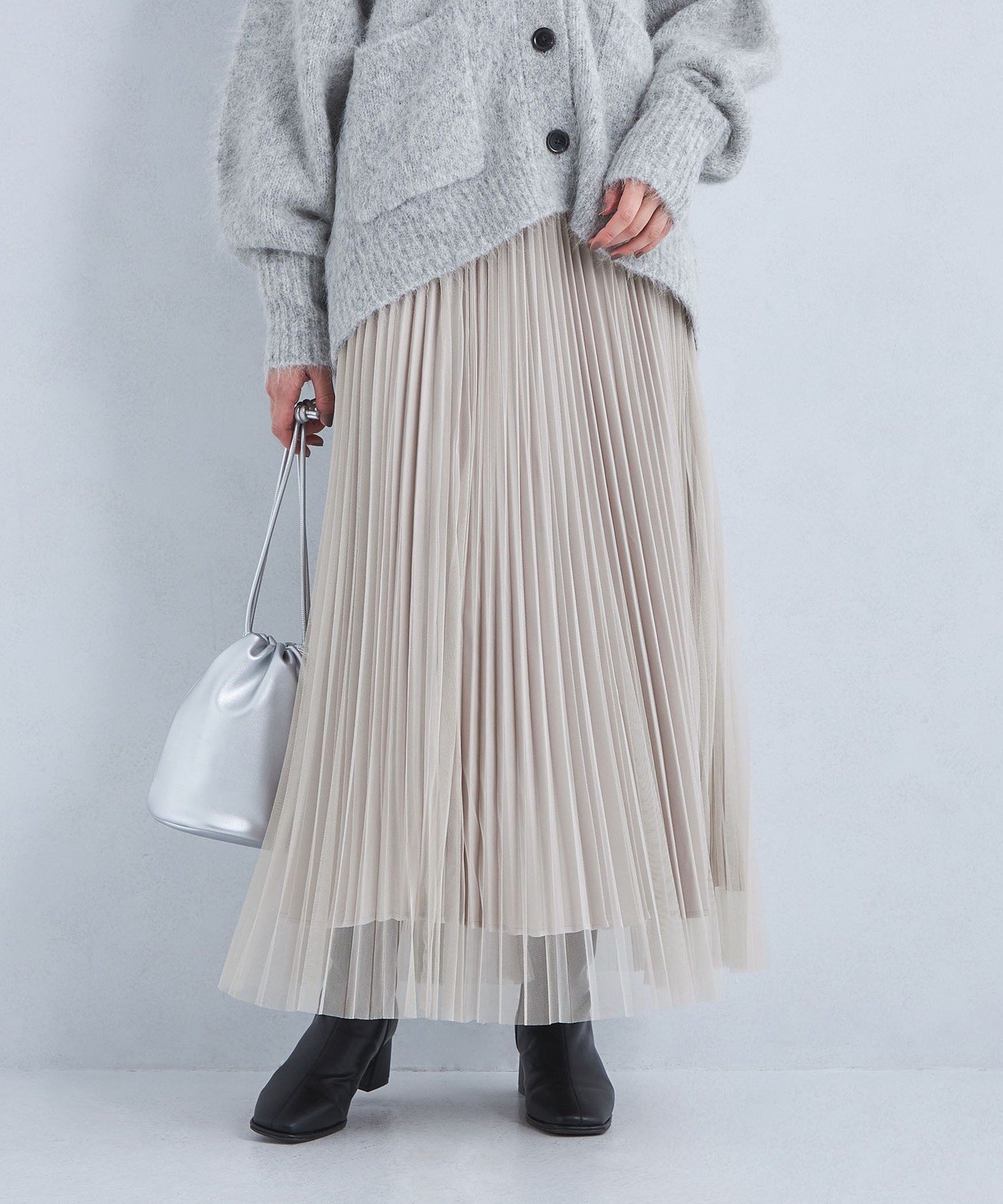 【ユナイテッドアローズ/UNITED ARROWS】のsize SHORT/TALLあり 2WAY チュール プリーツ スカート インテリア・キッズ・メンズ・レディースファッション・服の通販 founy(ファニー) 　ファッション　Fashion　レディースファッション　Fashion for Women　スカート　Skirts　プリーツスカート / 上品フェミニンスタイル　Pleated Skirts　秋　Autumn　サテン　Satin, Glossy Fabric　チュール　Tulip, Tulip Motif　フェミニン　Feminine, Girly　プリーツ　Pleats, Pleated　ベーシック　Basic, Essential　冬　Winter / This Winter　アウトレット　Outlet / Clearance　おすすめ　Recommended / Our Picks　エレガント 上品　Elegant　LT.GRAY|ID: prp329100004678703 ipo3291000000034577763