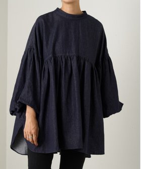 【ビアズリー/BEARDSLEY】のデニムギャザーブラウス 人気、トレンドファッション・服の通販 founy(ファニー) ファッション Fashion レディースファッション Fashion for Women トップス・カットソー Cut & Sew Tops シャツ・ブラウス・オフィスカジュアル Elegant Blouses & Button-Ups ギャザー Gathered, Ruffled シンプル Simple, Minimal スリーブ Sleeve, Long Sleeve / Short Sleeve デニム Denim, Jeans Material バルーン Balloon, Balloon Silhouette エレガント 上品 Elegant |ID:prp329100004678714