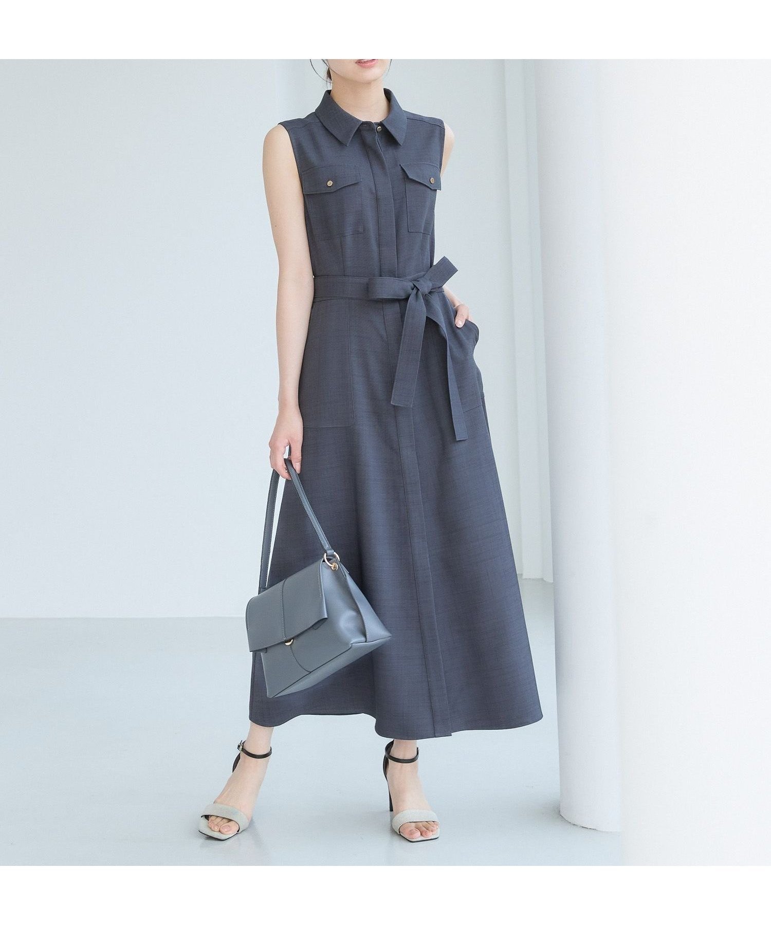 【アンデミュウ/Andemiu】のサファリシャツノースリーブワンピース インテリア・キッズ・メンズ・レディースファッション・服の通販 founy(ファニー) 　ファッション　Fashion　レディースファッション　Fashion for Women　ワンピース　Dresses　フェミニン　Feminine, Girly　リネン　Linen, Linen Fabric　エレガント 上品　Elegant　夏　Summer　チャコール|ID: prp329100004678885 ipo3291000000033801147