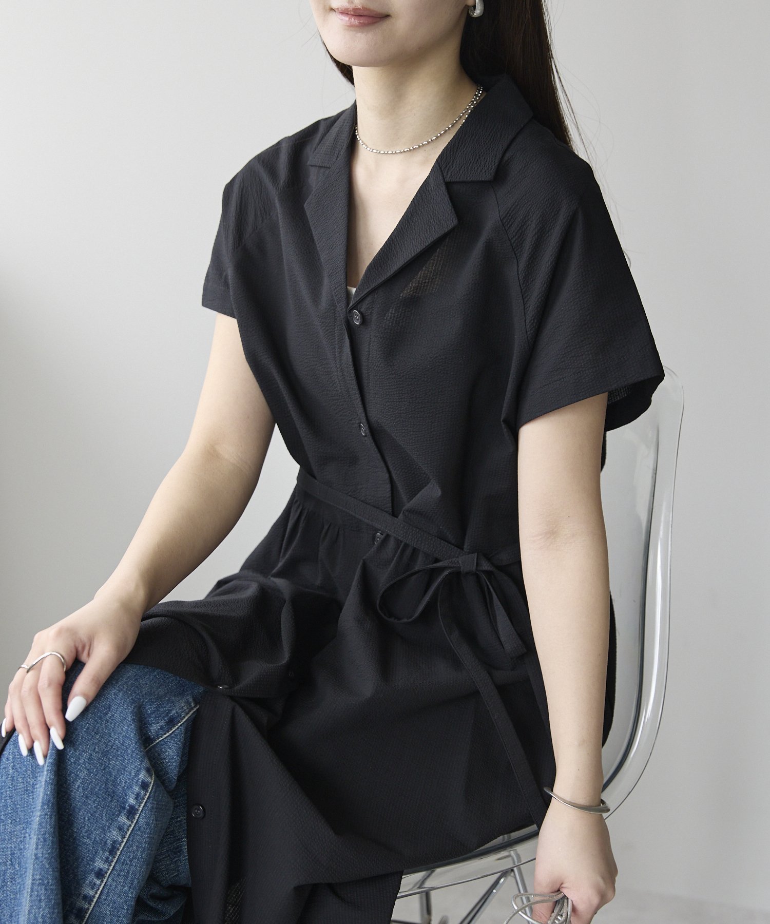 【プレフェリール/PREFERIR】のラグランスリーブオープンカラーワンピース 人気、トレンドファッション・服の通販 founy(ファニー) 　ファッション　Fashion　レディースファッション　Fashion for Women　ワンピース　Dresses　クラシカル　Classical, Vintage-Inspired　スリーブ　Sleeve, Long Sleeve / Short Sleeve　 other-1|ID: prp329100004678943 ipo3291000000033801423