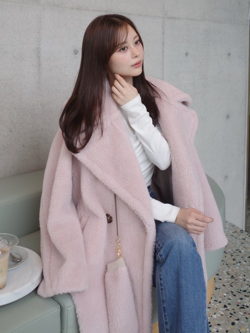 【フレイ アイディー/FRAY I.D】のECOPELボアミドルコート インテリア・キッズ・メンズ・レディースファッション・服の通販 founy(ファニー) 　ファッション　Fashion　レディースファッション　Fashion for Women　アウター　Coat / Outerwear Collection　コート・ロングコート・ピーコート　Long Coats, Peacoats & More　今季　This Season, Current Season　スタイリッシュ　Stylish, Fashionable　スマート　Smart, Elegant　トレンド　Trend, Trending Now　パターン　Pattern, Design Print　フランス　France, French　ミドル　Middle Length, Mid Height　ラグジュアリー　Luxury, Elegant　リアル　Real, Realistic　リュクス　Luxury, Elegant, High-End, Chic　エレガント 上品　Elegant　PNK[066]|ID: prp329100004678989 ipo3291000000034436471