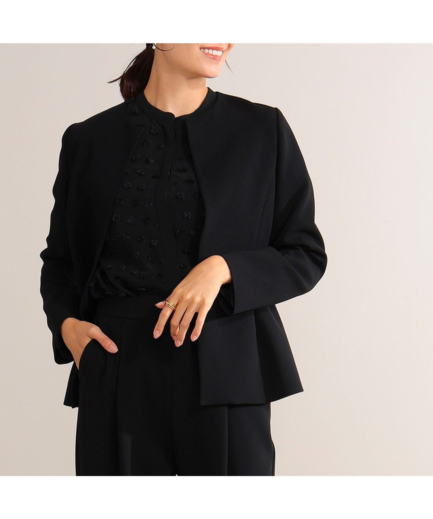 【デミルクス ビームス/Demi-Luxe BEAMS】の【セットアップ対応】トリアセ ペプラムジャケット*ビームスセレモニー2025 フォーマル 入学 入園 卒業 卒園 ママスーツ 七五三 インテリア・キッズ・メンズ・レディースファッション・服の通販 founy(ファニー) 　ファッション　Fashion　レディースファッション　Fashion for Women　アウター　Coat / Outerwear Collection　レディースジャケット・軽アウター　Jackets　スーツ　Business Suits & Workwear　スーツジャケット・オフィスブレザー　Suit Jackets / Blazers　スーツセット・2点セット・レディーススーツ　Suit Sets / 2-Piece Suits / Office Suit Sets　シェイプ　Shape, Slim Fit　ジャケット　Jacket, Outerwear　ストレッチ　Stretch, Stretchy Fabric　スーツ　Suit, Formalwear　セットアップ　Set-Up, Coordinated Outfit　ツイード　Twill, Twill Weave　定番　Standard, Basic Item　フェミニン　Feminine, Girly　フォルム　Silhouette, Form　フォーマル　Formal, Dressy　ペプラム　Peplum, Flared Hem　おすすめ　Recommended / Our Picks　入学式　Entrance Ceremony　卒業式　Graduation Ceremony　ビジネス 仕事 通勤　Business / Work / Commuting　BLACK|ID: prp329100004679122 ipo3291000000033802256