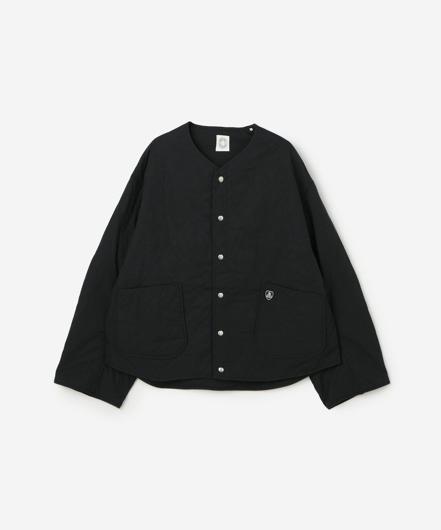 【ビショップ/Bshop】のノーカラー キルティングジャケット WOMEN インテリア・キッズ・メンズ・レディースファッション・服の通販 founy(ファニー) 　ファッション　Fashion　レディースファッション　Fashion for Women　アウター　Coat / Outerwear Collection　レディースジャケット・軽アウター　Jackets　イタリア　Italy　キルティング　Quilted, Quilting　ショルダー　Shoulder, Shoulder Strap　ショート　Short, Short Length　ジャケット　Jacket, Outerwear　タイプライター　Typewriter Fabric, Crisp Cotton　ドット　Polka Dot, Dot Pattern　ドロップ　Drop Shoulder, Dropped Style　パイピング　Piping, Trim Design　パッチ　Patch, Appliqué　ポケット　Pocket, Pocket Detail　軽量　Lightweight, Ultra Light　DKNAVY|ID: prp329100004679160 ipo3291000000033802458