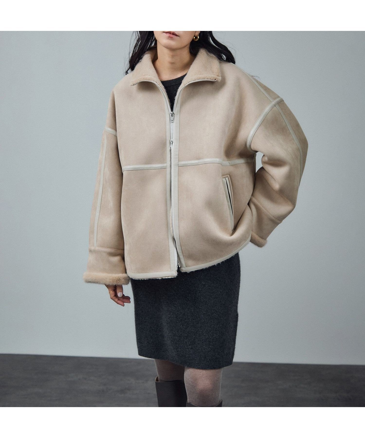 【サロン アダム エ ロペ/SALON adam et rope'】のフェイクムートンショートコート インテリア・キッズ・メンズ・レディースファッション・服の通販 founy(ファニー) 　ファッション　Fashion　レディースファッション　Fashion for Women　アウター　Coat / Outerwear Collection　コート・ロングコート・ピーコート　Long Coats, Peacoats & More　キャミソール　Camisole, Spaghetti Strap Top　サテン　Satin, Glossy Fabric　ジップ　Zip, Zipper　スタンド　Stand Collar, Upright Stand　フェイクファー　Faux Fur, Imitation Fur　フェイクムートン　Faux Shearling, Faux Mouton　フェイクレザー　Faux Leather, PU Leather　ポケット　Pocket, Pocket Detail　リアル　Real, Realistic　リラックス　Relax, Relaxed Fit　レース　Lace, Lace Fabric　A/W・秋冬　Autumn/Winter　おすすめ　Recommended / Our Picks　エレガント 上品　Elegant　キナリ(16)|ID: prp329100004679246 ipo3291000000033802799