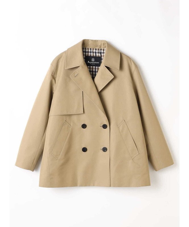 【アクアスキュータム/Aquascutum】のSHORT TRENCH COAT インテリア・キッズ・メンズ・レディースファッション・服の通販 founy(ファニー) 　ファッション　Fashion　レディースファッション　Fashion for Women　アウター　Coat / Outerwear Collection　コート・ロングコート・ピーコート　Long Coats, Peacoats & More　トレンチコート / 春秋の定番アウター　Trench Coats　インナー　Innerwear　クラシカル　Classical, Vintage-Inspired　軽量　Lightweight, Ultra Light　ショート　Short, Short Length　ジャケット　Jacket, Outerwear　ダブル　Double, Double-Breasted　チェック　Check, Plaid, Tartan　ツイル　Twist, Twisted Detail　デニム　Denim, Jeans Material　トレンド　Trend, Trending Now　定番　Standard, Basic Item　ボトム　Bottoms, Lower Wear　おすすめ　Recommended / Our Picks　ハニーベージュ|ID: prp329100004680999 ipo3291000000034529810