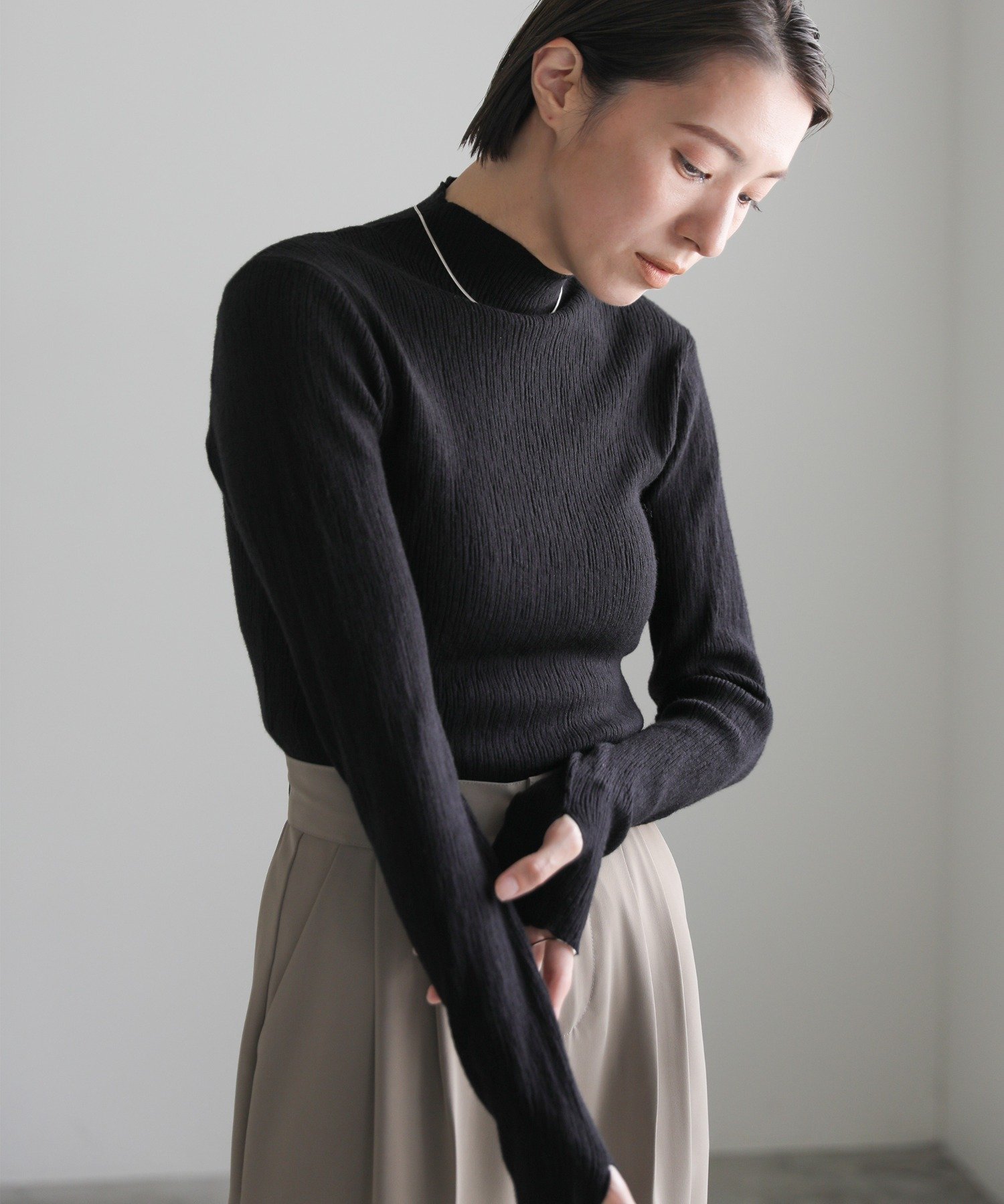 【セレクトモカ/SELECT MOCA】のニュアンスリブプチハイネックトップス インテリア・キッズ・メンズ・レディースファッション・服の通販 founy(ファニー) 　ファッション　Fashion　レディースファッション　Fashion for Women　トップス・カットソー　Cut & Sew Tops　シンプル　Simple, Minimal　スラックス　Slacks, Dress Pants　デニム　Denim, Jeans Material　ブラック-04|ID: prp329100004681070 ipo3291000000033847723