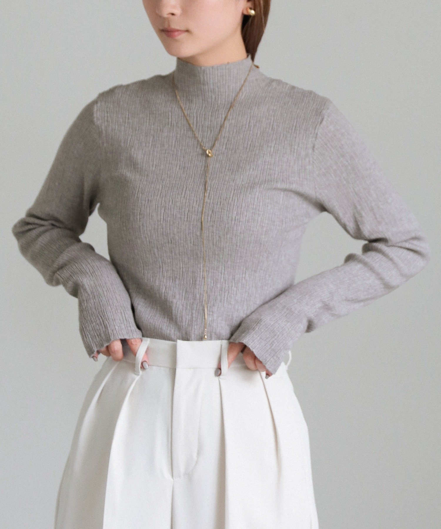 【セレクトモカ/SELECT MOCA】のニュアンスリブプチハイネックトップス インテリア・キッズ・メンズ・レディースファッション・服の通販 founy(ファニー) 　ファッション　Fashion　レディースファッション　Fashion for Women　トップス・カットソー　Cut & Sew Tops　シンプル　Simple, Minimal　スラックス　Slacks, Dress Pants　デニム　Denim, Jeans Material　ライトグレー-02|ID: prp329100004681070 ipo3291000000033847725