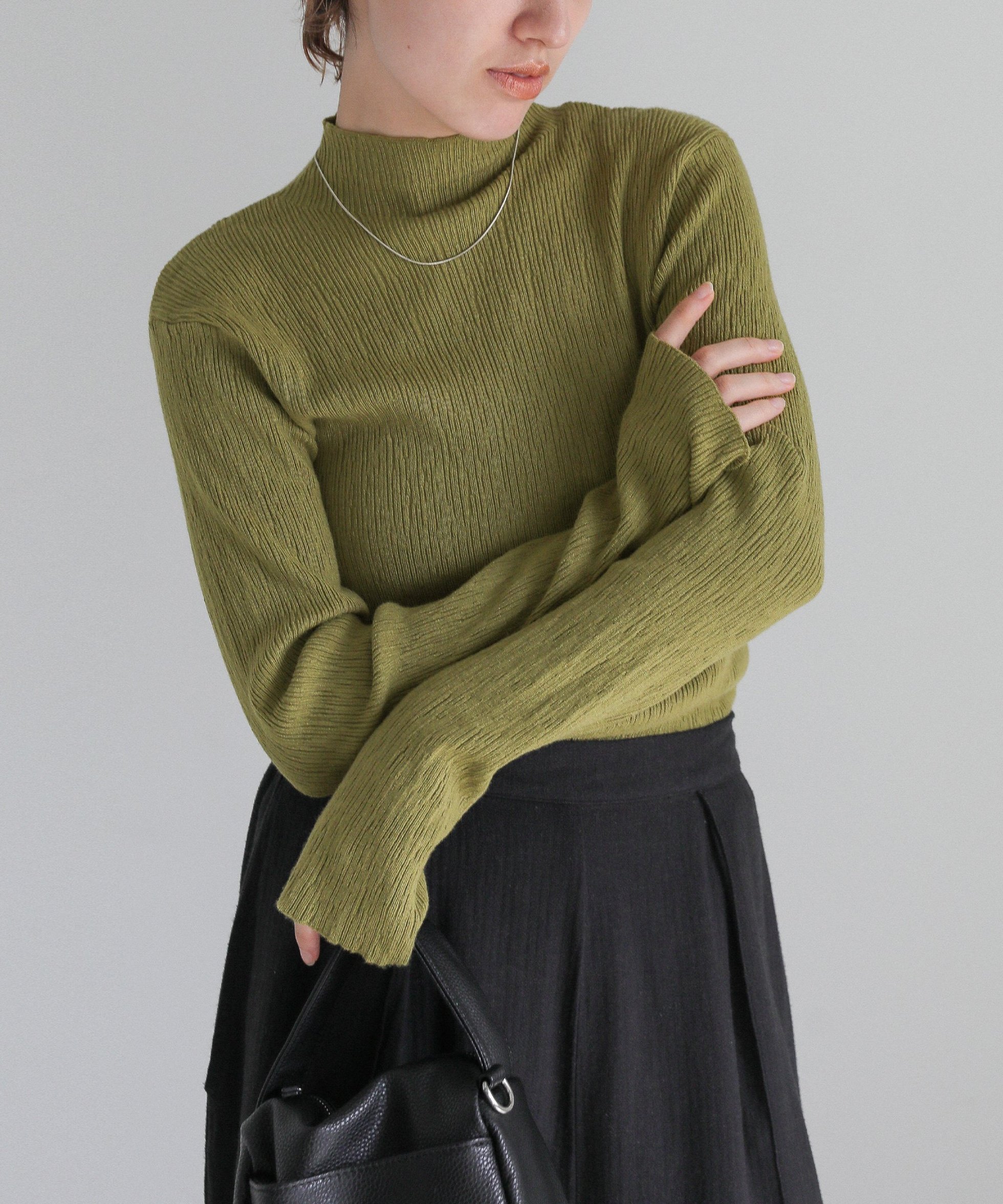 【セレクトモカ/SELECT MOCA】のニュアンスリブプチハイネックトップス インテリア・キッズ・メンズ・レディースファッション・服の通販 founy(ファニー) 　ファッション　Fashion　レディースファッション　Fashion for Women　トップス・カットソー　Cut & Sew Tops　シンプル　Simple, Minimal　スラックス　Slacks, Dress Pants　デニム　Denim, Jeans Material　ライトオリーブ-03|ID: prp329100004681070 ipo3291000000033847726