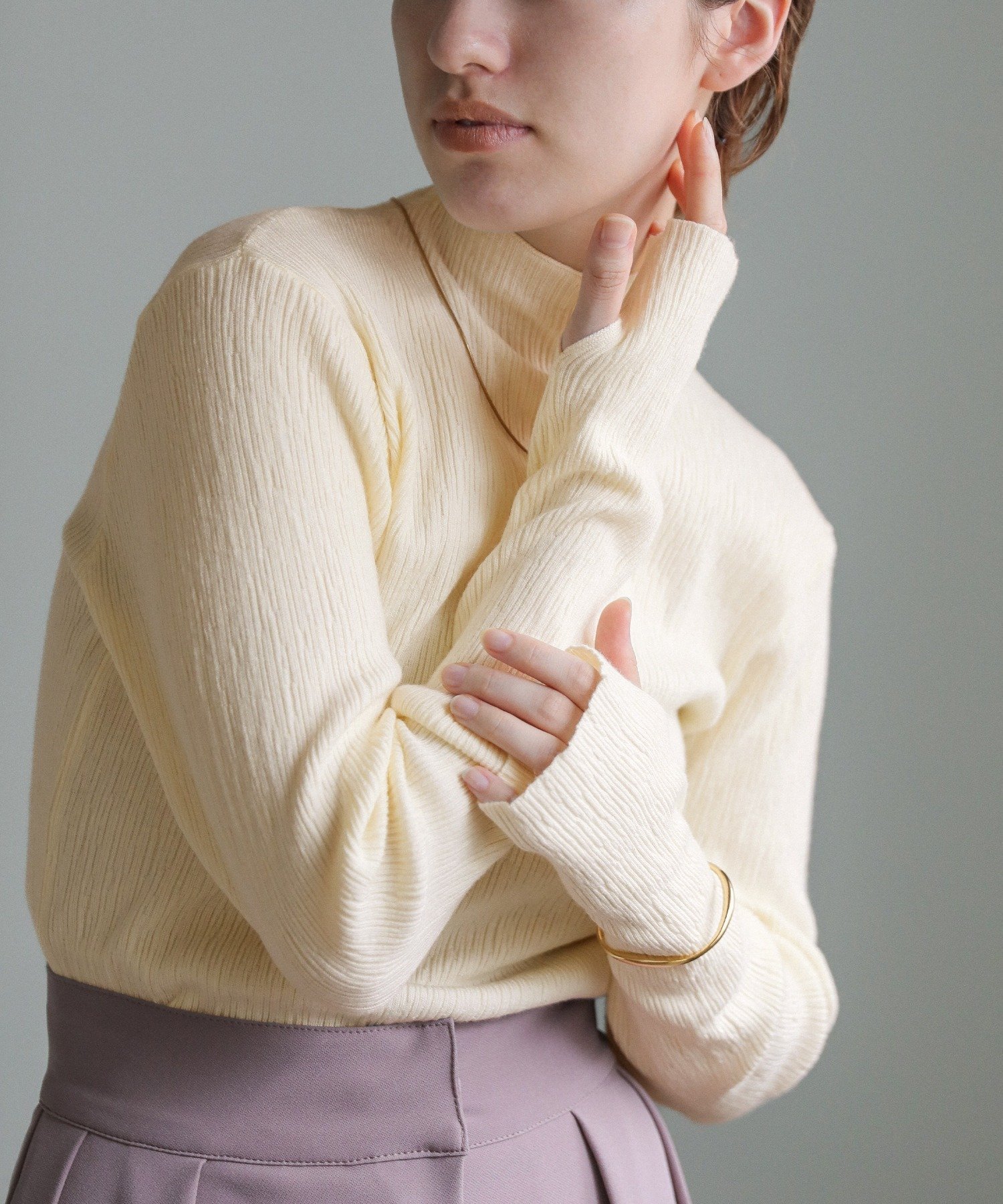 【セレクトモカ/SELECT MOCA】のニュアンスリブプチハイネックトップス インテリア・キッズ・メンズ・レディースファッション・服の通販 founy(ファニー) 　ファッション　Fashion　レディースファッション　Fashion for Women　トップス・カットソー　Cut & Sew Tops　シンプル　Simple, Minimal　スラックス　Slacks, Dress Pants　デニム　Denim, Jeans Material　アイボリー-01|ID: prp329100004681070 ipo3291000000033847727