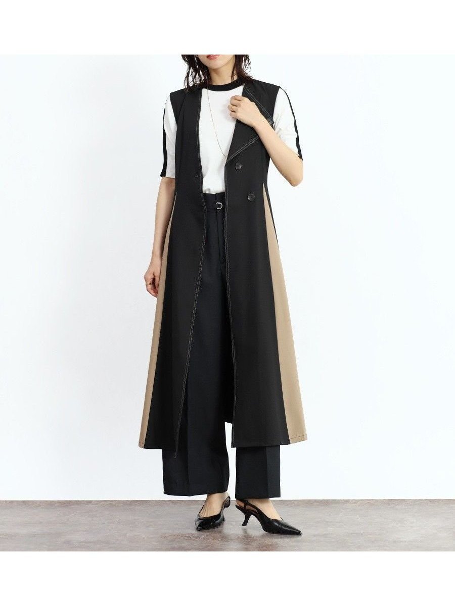 【ヴァン/Vin】のアシンメトリーラペル配色ジレワンピース インテリア・キッズ・メンズ・レディースファッション・服の通販 founy(ファニー) 　ファッション　Fashion　レディースファッション　Fashion for Women　アウター　Coat / Outerwear Collection　アシンメトリー　Asymmetrical Style　ジャンスカ　Jumper Skirt, Pinafore Dress　ブラック|ID: prp329100004681096 ipo3291000000033810228
