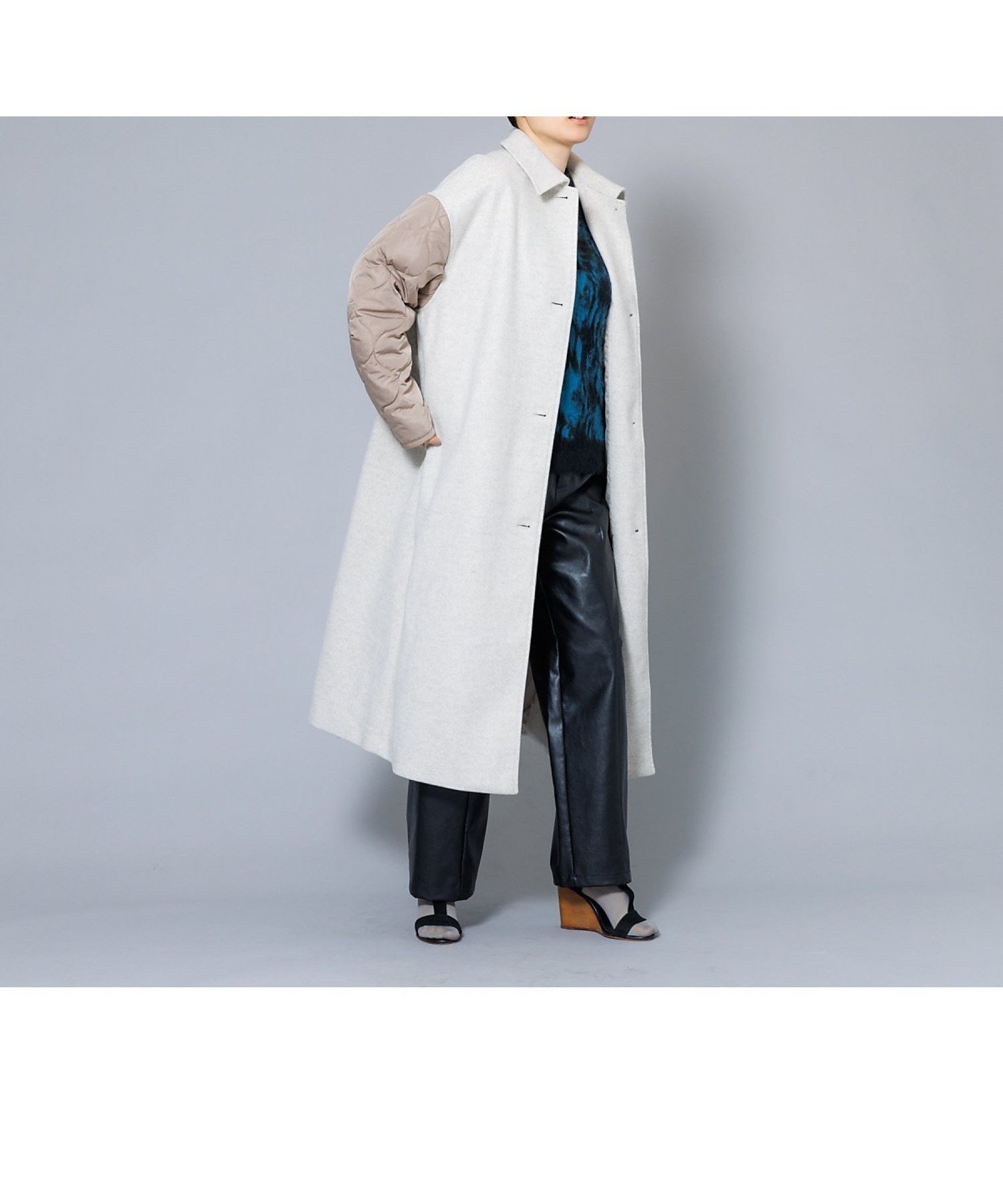【ノミネ/NOMINE】の袖キルティングステンカラーコート インテリア・キッズ・メンズ・レディースファッション・服の通販 founy(ファニー) 　ファッション　Fashion　レディースファッション　Fashion for Women　アウター　Coat / Outerwear Collection　コート・ロングコート・ピーコート　Long Coats, Peacoats & More　キルト　Quilt, Quilted Fabric　シンプル　Simple, Minimal　ストレート　Straight, Straight Cut　バランス　Balance, Style Balance　人気　Popular, Best Seller　冬　Winter / This Winter　防寒　Cold Protection, Winter-Ready　オフホワイト|ID: prp329100004681114 ipo3291000000033810318