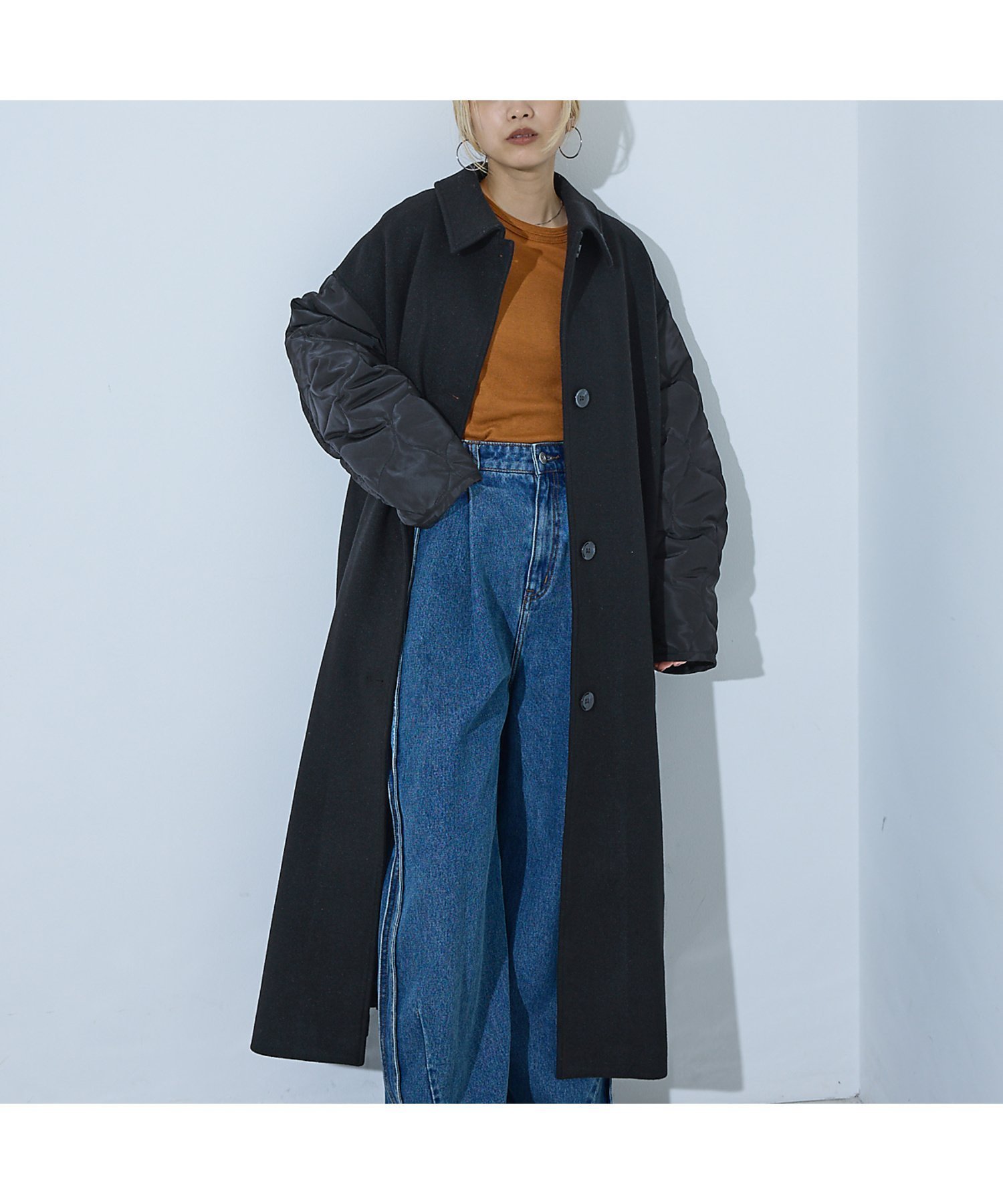 【ノミネ/NOMINE】の袖キルティングステンカラーコート インテリア・キッズ・メンズ・レディースファッション・服の通販 founy(ファニー) 　ファッション　Fashion　レディースファッション　Fashion for Women　アウター　Coat / Outerwear Collection　コート・ロングコート・ピーコート　Long Coats, Peacoats & More　キルト　Quilt, Quilted Fabric　シンプル　Simple, Minimal　ストレート　Straight, Straight Cut　バランス　Balance, Style Balance　人気　Popular, Best Seller　冬　Winter / This Winter　防寒　Cold Protection, Winter-Ready　ブラック|ID: prp329100004681114 ipo3291000000033810321