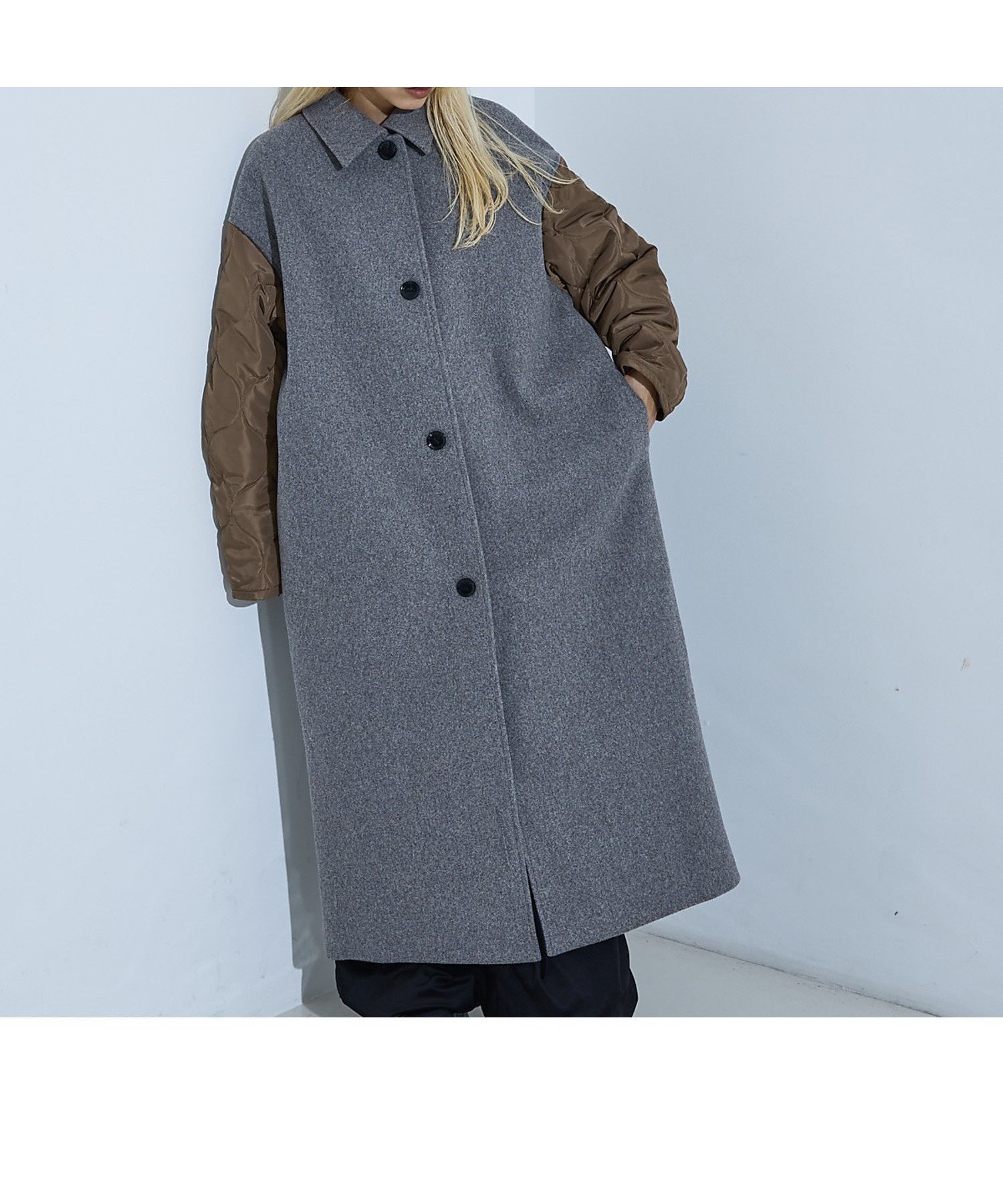 【ノミネ/NOMINE】の袖キルティングステンカラーコート インテリア・キッズ・メンズ・レディースファッション・服の通販 founy(ファニー) 　ファッション　Fashion　レディースファッション　Fashion for Women　アウター　Coat / Outerwear Collection　コート・ロングコート・ピーコート　Long Coats, Peacoats & More　キルト　Quilt, Quilted Fabric　シンプル　Simple, Minimal　ストレート　Straight, Straight Cut　バランス　Balance, Style Balance　人気　Popular, Best Seller　冬　Winter / This Winter　防寒　Cold Protection, Winter-Ready　キャメル|ID: prp329100004681114 ipo3291000000033810326