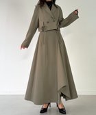 【ジュノア/JUNOAH】の前リボンテーラードジャケット+フレアラッフルスカート セット(薄手,裏地なし) グレージュ|ID: prp329100004681173 ipo3291000000033810613