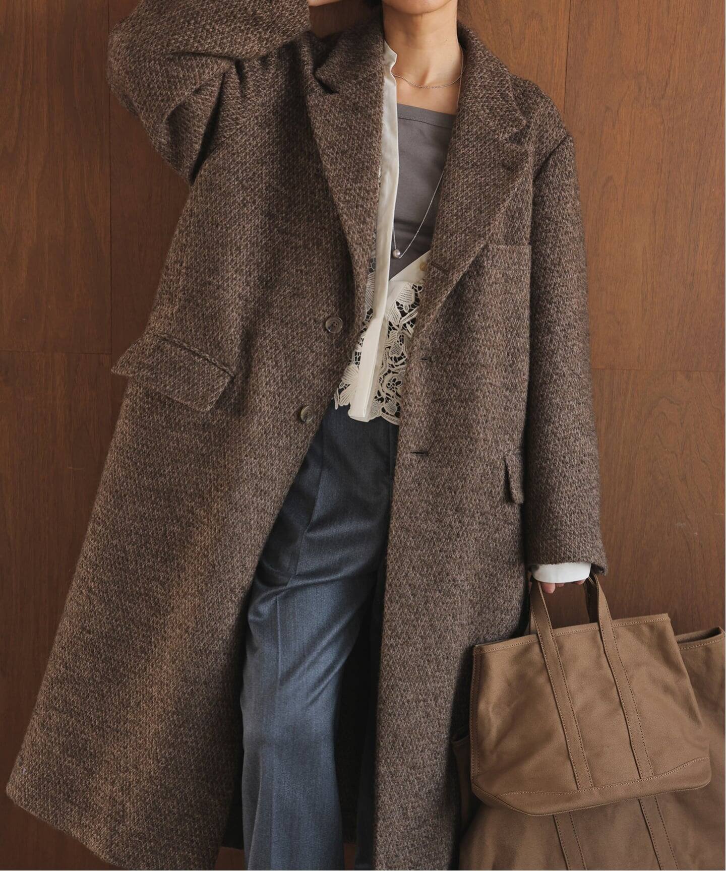 【イエナ/IENA】のCOUTURE D ADAM/クチュールドアダム アルパカツイードコート インテリア・キッズ・メンズ・レディースファッション・服の通販 founy(ファニー) 　ファッション　Fashion　レディースファッション　Fashion for Women　アウター　Coat / Outerwear Collection　コート・ロングコート・ピーコート　Long Coats, Peacoats & More　クラシカル　Classical, Vintage-Inspired　コレクション　Collection, Seasonal Line　ショルダー　Shoulder, Shoulder Strap　チェスターコート　Chester Coat, Long Coat　ツイード　Twill, Twill Weave　デニム　Denim, Jeans Material　フィット　Fit, Slim Fit　マニッシュ　Mannish, Boyish　ミックス　Mix, Mixed Style　冬　Winter / This Winter　2025年　2025　2025-2026秋冬・A/W　Autumn/Winter 2025–26 AW25–26　ブラウン|ID: prp329100004681261 ipo3291000000033811076