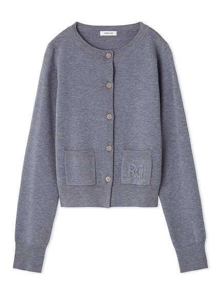 【フレイ アイディー/FRAY I.D】のロゴ刺繍ポケットネックカーディガン/ウォッシャブル インテリア・キッズ・メンズ・レディースファッション・服の通販 founy(ファニー) 　ファッション　Fashion　レディースファッション　Fashion for Women　トップス・カットソー　Cut & Sew Tops　カーディガン・羽織り　Layered Style Cardigans　アンサンブル　Ensemble Set　インナー　Innerwear　ウォッシャブル　Machine Washable　秋　Autumn　カーディガン　Cardigan, Knitwear　クラシカル　Classical, Vintage-Inspired　コンパクト　Compact, Small Size　シンプル　Simple, Minimal　スマート　Smart, Elegant　定番　Standard, Basic Item　バランス　Balance, Style Balance　ポケット　Pocket, Pocket Detail　メタル　Metal, Metal Parts　モダン　Modern, Contemporary　ロング　Long, Long-Length　おすすめ　Recommended / Our Picks　エレガント 上品　Elegant　GRY[006]|ID: prp329100004681341 ipo3291000000033914693