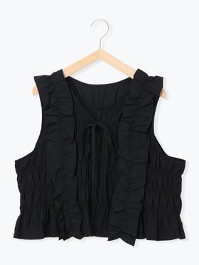 【サマンサモスモス/Samansa Mos2】のシャーリングフリルベスト 人気、トレンドファッション・服の通販 founy(ファニー) ファッション Fashion レディースファッション Fashion for Women アウター Coat / Outerwear Collection トップス・カットソー Cut & Sew Tops ベスト&ジレ / 重ね着スタイル Vests & Gilets おすすめ Recommended / Our Picks シャーリング Shirring, Ruched シンプル Simple, Minimal フリル Frill, Ruffle フロント Front, Front Design ベスト Vest, Waistcoat リボン Ribbon, Bow |ID:prp329100004681520