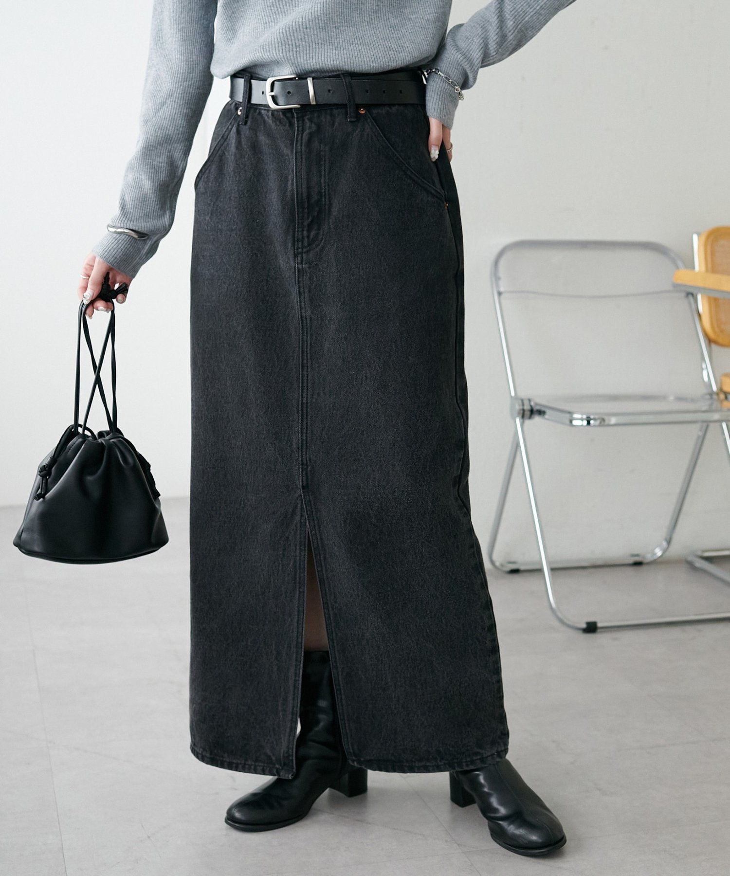 【ディスコート/Discoat】のUSコットンデニムナロースカート インテリア・キッズ・メンズ・レディースファッション・服の通販 founy(ファニー) ファッション Fashion レディースファッション Fashion for Women スカート Skirts シルバー Silver, Metallic Silver スリット Slit, Slit Detail パッチ Patch, Appliqué ベーシック Basic, Essential ポケット Pocket, Pocket Detail ブラック|ID: prp329100004681564 ipo3291000000034577671