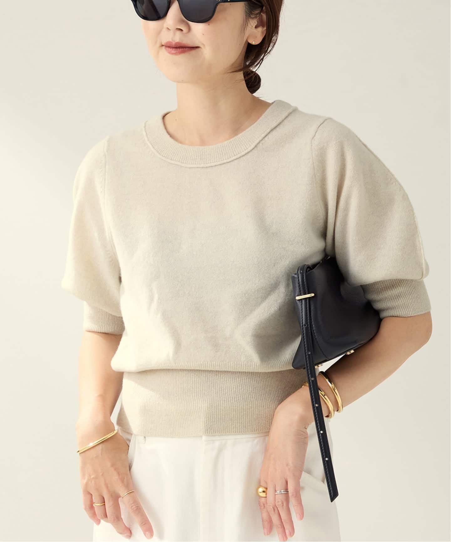 【プラージュ/Plage】のR IAM ハーフスリーブパフニット インテリア・キッズ・メンズ・レディースファッション・服の通販 founy(ファニー) 　ファッション　Fashion　レディースファッション　Fashion for Women　トップス・カットソー　Cut & Sew Tops　ニット　Knit Tops & Sweaters　コンパクト　Compact, Small Size　ジュエリー　Jewelry, Accessories　スリーブ　Sleeve, Long Sleeve / Short Sleeve　フィット　Fit, Slim Fit　エレガント 上品　Elegant　ナチュラル|ID: prp329100004681575 ipo3291000000033812565