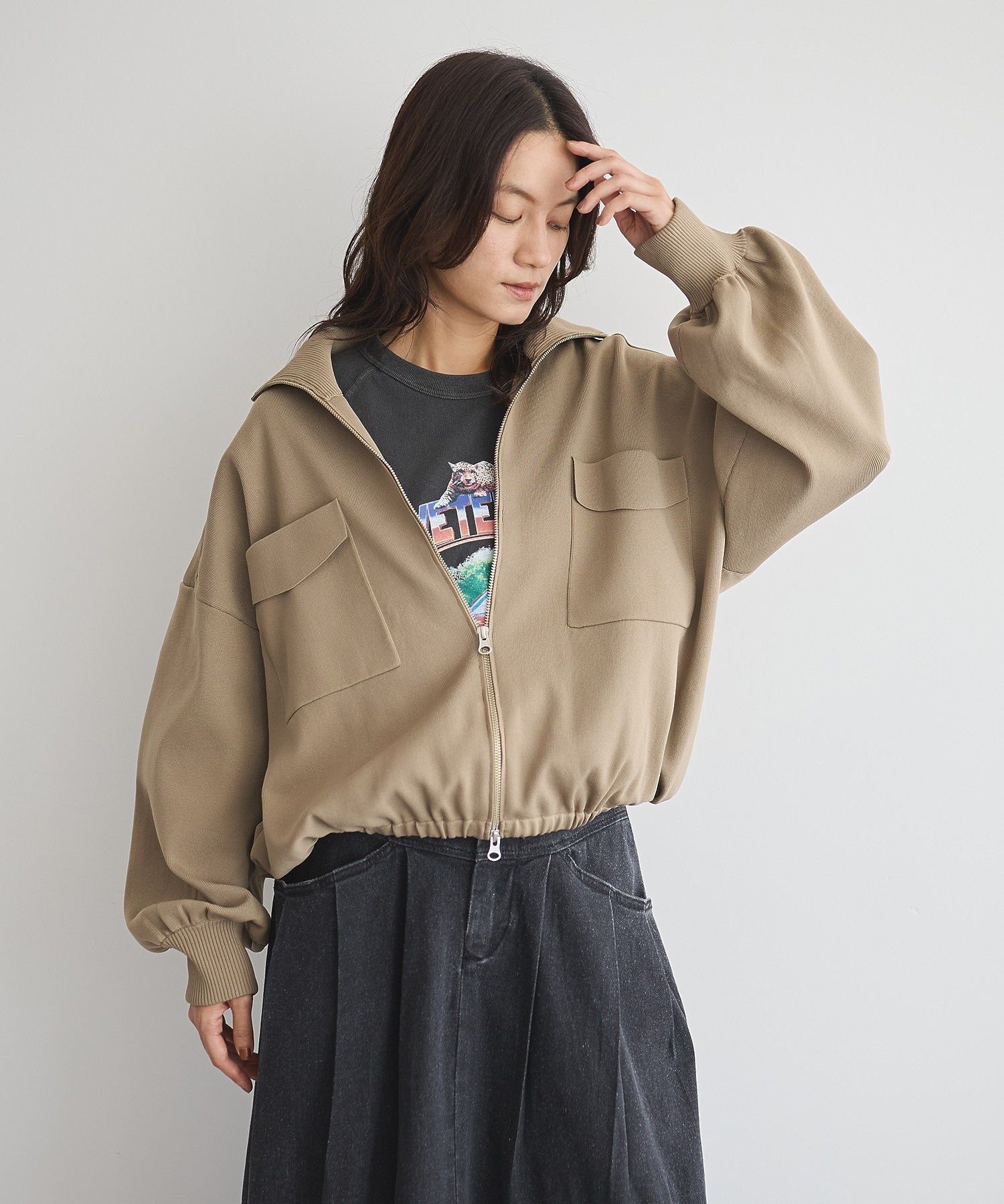 【ガレージ オブ グッド クロージング/GARAGE OF GOOD CLOTHING】の総針ニットWzipブルゾン インテリア・キッズ・メンズ・レディースファッション・服の通販 founy(ファニー) 　ファッション　Fashion　レディースファッション　Fashion for Women　アウター　Coat / Outerwear Collection　ブルゾンジャケット・スポーティアウター　Blouson Jackets　トップス・カットソー　Cut & Sew Tops　ニット　Knit Tops & Sweaters　フォルム　Silhouette, Form　フラップ　Flap, Flap Pocket　ブルゾン　Blouson, Bomber Jacket　ヘムライン　Hemline, Bottom Cut　ポケット　Pocket, Pocket Detail　エレガント 上品　Elegant　ベージュ|ID: prp329100004681578 ipo3291000000033812572