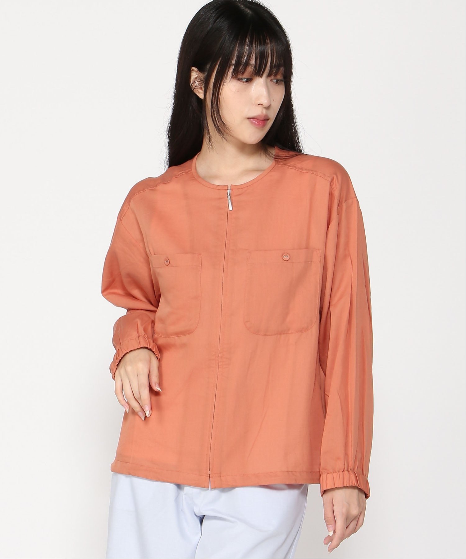 【クロコダイル/CROCODILE】のノーカラー シアー ブルゾン インテリア・キッズ・メンズ・レディースファッション・服の通販 founy(ファニー) 　ファッション　Fashion　レディースファッション　Fashion for Women　アウター　Coat / Outerwear Collection　ブルゾンジャケット・スポーティアウター　Blouson Jackets　オレンジ　Orange　シアー　Sheer, See-Through　タートル　Turtleneck, Turtle Collar　ノースリーブ　Sleeveless, No-Sleeve　パッチ　Patch, Appliqué　ブルゾン　Blouson, Bomber Jacket　ポケット　Pocket, Pocket Detail　長袖　Long Sleeve, Full Sleeve　オレンジ|ID: prp329100004681587 ipo3291000000033812605