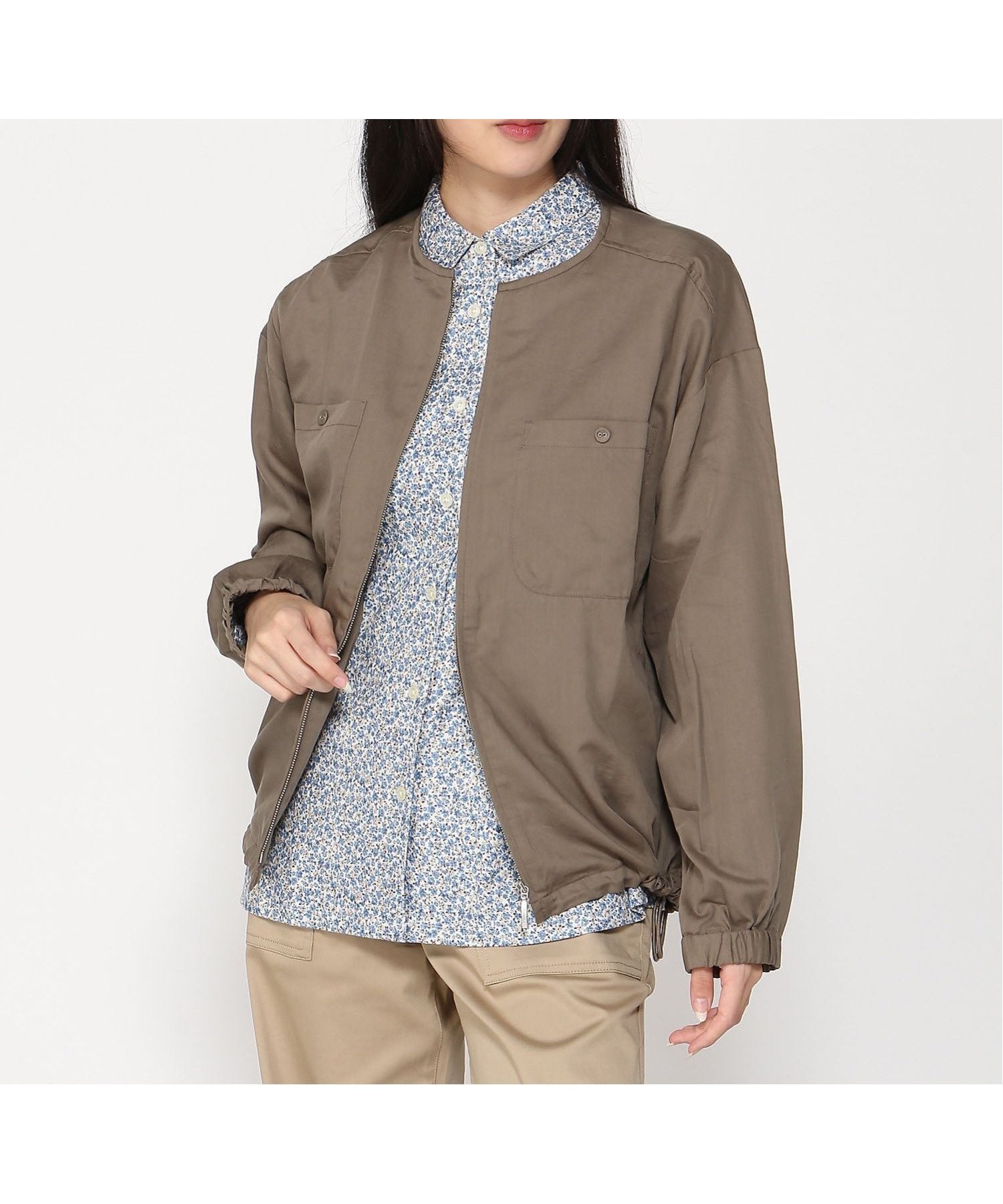 【クロコダイル/CROCODILE】のノーカラー シアー ブルゾン インテリア・キッズ・メンズ・レディースファッション・服の通販 founy(ファニー) 　ファッション　Fashion　レディースファッション　Fashion for Women　アウター　Coat / Outerwear Collection　ブルゾンジャケット・スポーティアウター　Blouson Jackets　オレンジ　Orange　シアー　Sheer, See-Through　タートル　Turtleneck, Turtle Collar　ノースリーブ　Sleeveless, No-Sleeve　パッチ　Patch, Appliqué　ブルゾン　Blouson, Bomber Jacket　ポケット　Pocket, Pocket Detail　長袖　Long Sleeve, Full Sleeve　ブラウン|ID: prp329100004681587 ipo3291000000033812606