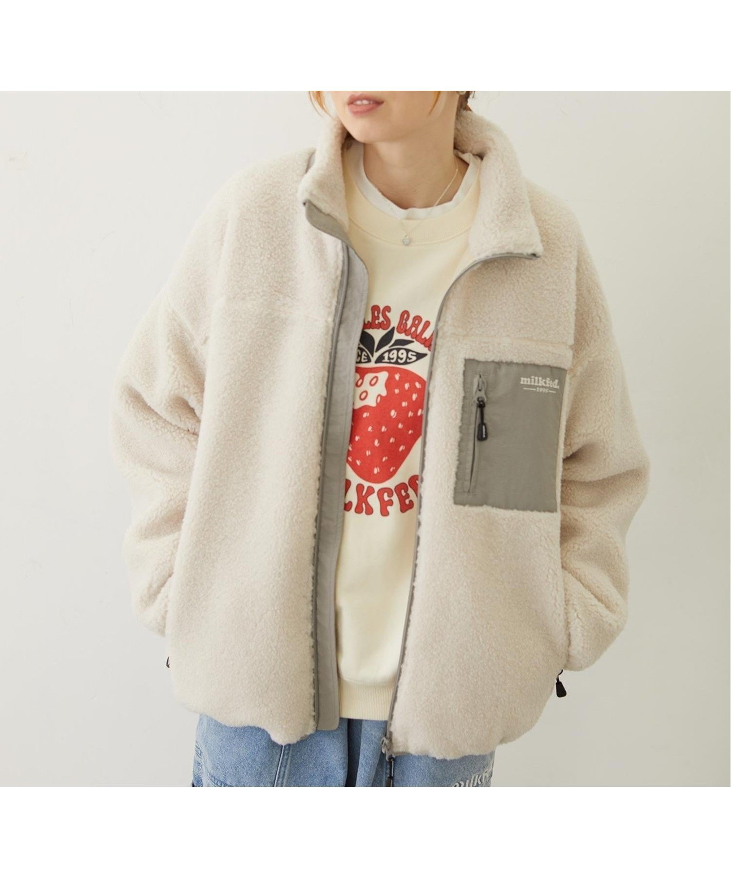 【ミルクフェド/MILKFED.】のLOGO BOA JACKET MILKFED. インテリア・キッズ・メンズ・レディースファッション・服の通販 founy(ファニー) 　ファッション　Fashion　レディースファッション　Fashion for Women　アウター　Coat / Outerwear Collection　レディースジャケット・軽アウター　Jackets　アウトドア　Outdoor Clothing　キャップ　Cap, Baseball Cap　ジャケット　Jacket, Outerwear　スニーカー　Sneakers, Trainers　トレンド　Trend, Trending Now　ポケット　Pocket, Pocket Detail　モコモコ　Fuzzy, Fluffy　人気　Popular, Best Seller　冬　Winter / This Winter　OFF WHITE|ID: prp329100004681602 ipo3291000000034030430