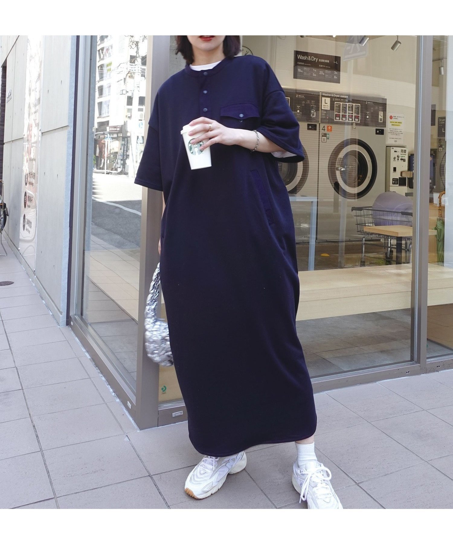 【コーナーズ/CORNERS】のスウェットヘンリーネックワンピース インテリア・キッズ・メンズ・レディースファッション・服の通販 founy(ファニー) 　ファッション　Fashion　レディースファッション　Fashion for Women　ワンピース　Dresses　おすすめ　Recommended / Our Picks　アウトドア　Outdoor Clothing　シンプル　Simple, Minimal　ネイビー|ID: prp329100004681716 ipo3291000000033813198