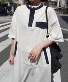 【コーナーズ/CORNERS】のスウェットヘンリーネックワンピース オートミール×ネイビー|ID: prp329100004681716 ipo3291000000033813200