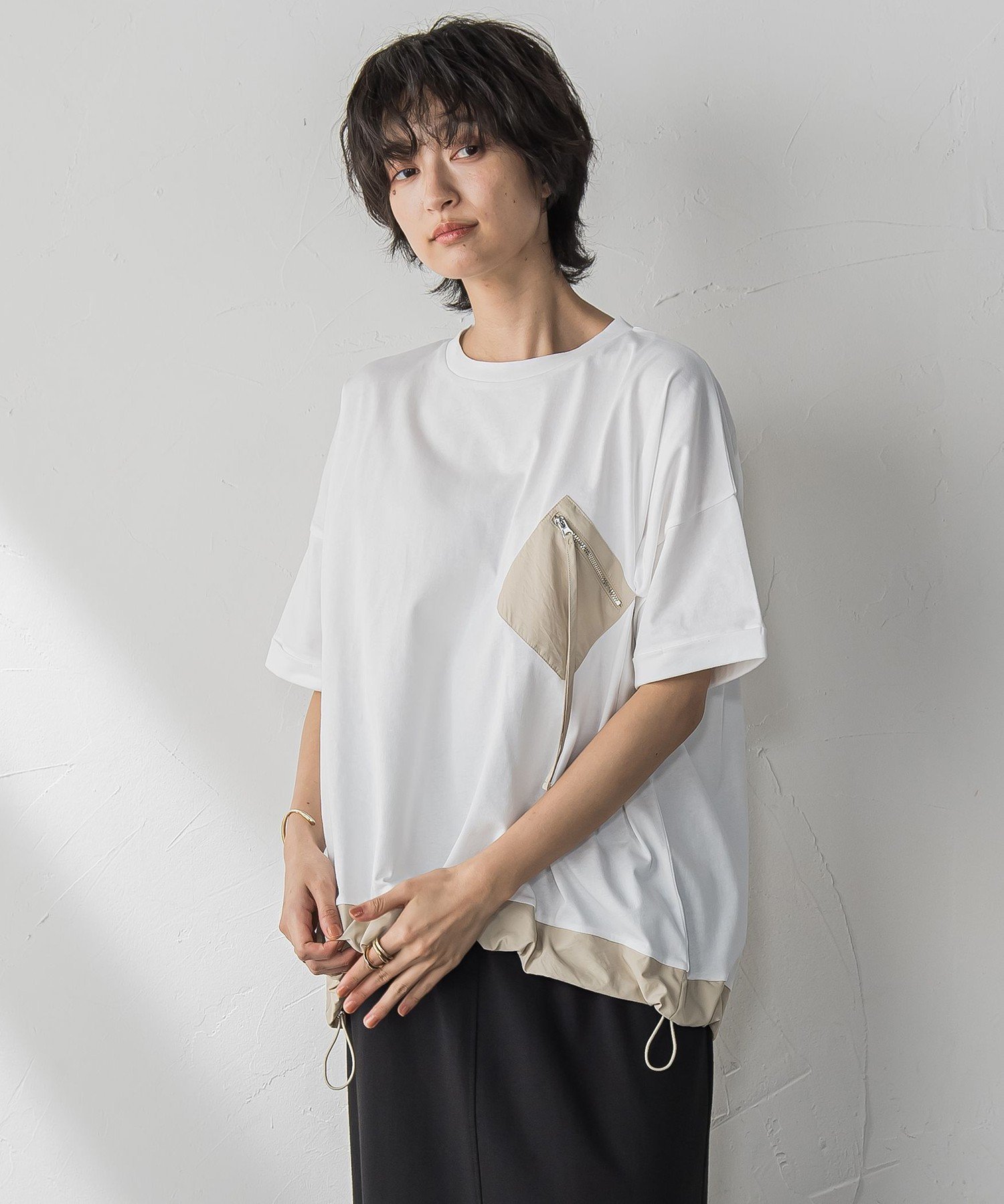【メイソングレイ/MAYSON GREY】の【WEB限定】配色ポケットTシャツ≪洗濯機で洗える≫ インテリア・キッズ・メンズ・レディースファッション・服の通販 founy(ファニー) 　ファッション　Fashion　レディースファッション　Fashion for Women　トップス・カットソー　Cut & Sew Tops　シャツ・ブラウス・オフィスカジュアル　Elegant Blouses & Button-Ups　ロングTシャツ・Tシャツ　Longline T-Shirts & Tees　ドローコード　Drawcord, Drawstring Cord　パターン　Pattern, Design Print　ポケット　Pocket, Pocket Detail　洗える　Machine Washable　オフホワイト|ID: prp329100004681733 ipo3291000000033813259