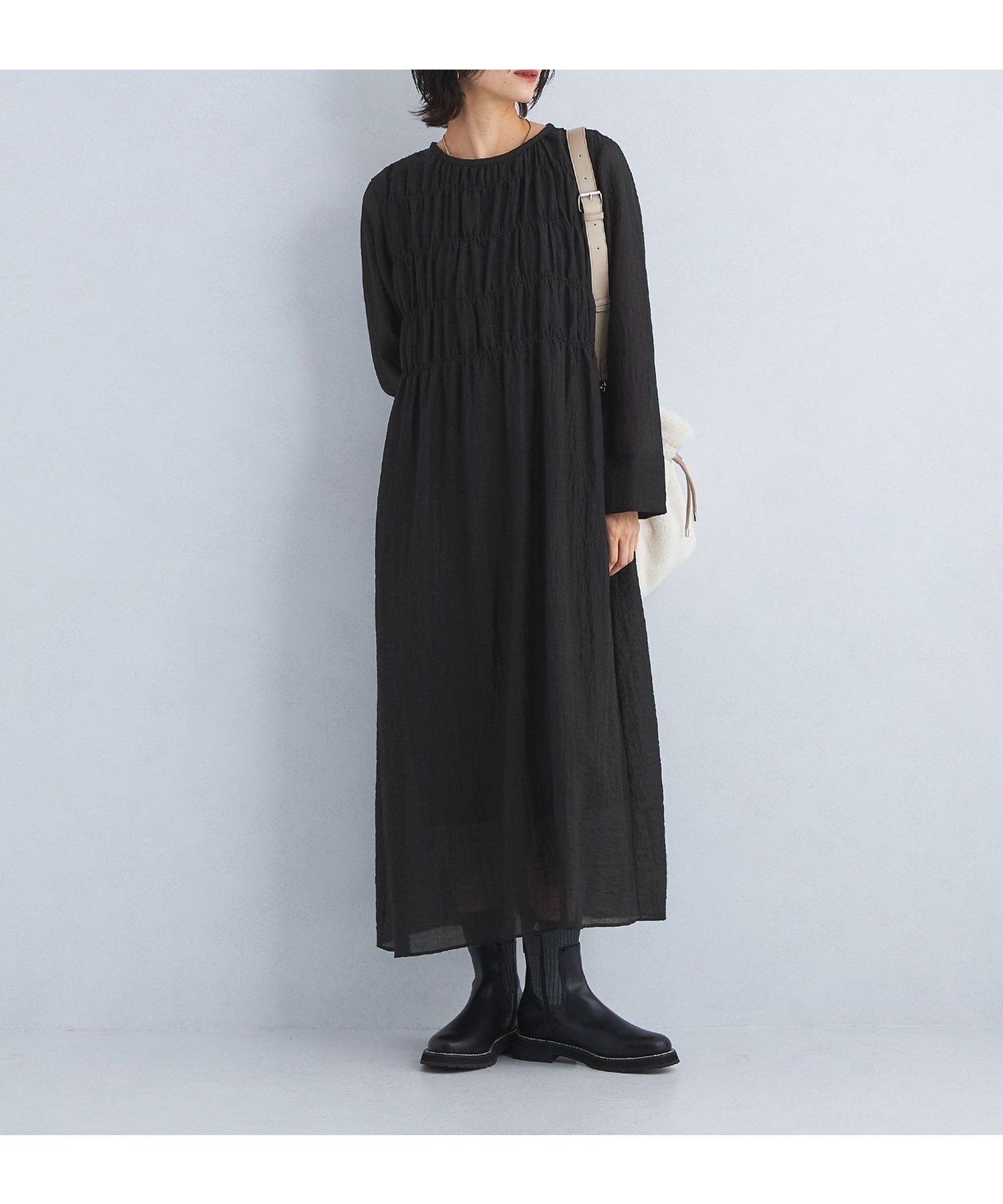 【ユナイテッドアローズ/UNITED ARROWS】のシャーリング ワンピース インテリア・キッズ・メンズ・レディースファッション・服の通販 founy(ファニー) 　ファッション　Fashion　レディースファッション　Fashion for Women　ワンピース　Dresses　シアー　Sheer, See-Through　シャーリング　Shirring, Ruched　シューズ　Shoes, Footwear　スニーカー　Sneakers, Trainers　夏　Summer　秋　Autumn　BLACK|ID: prp329100004681800 ipo3291000000033813548