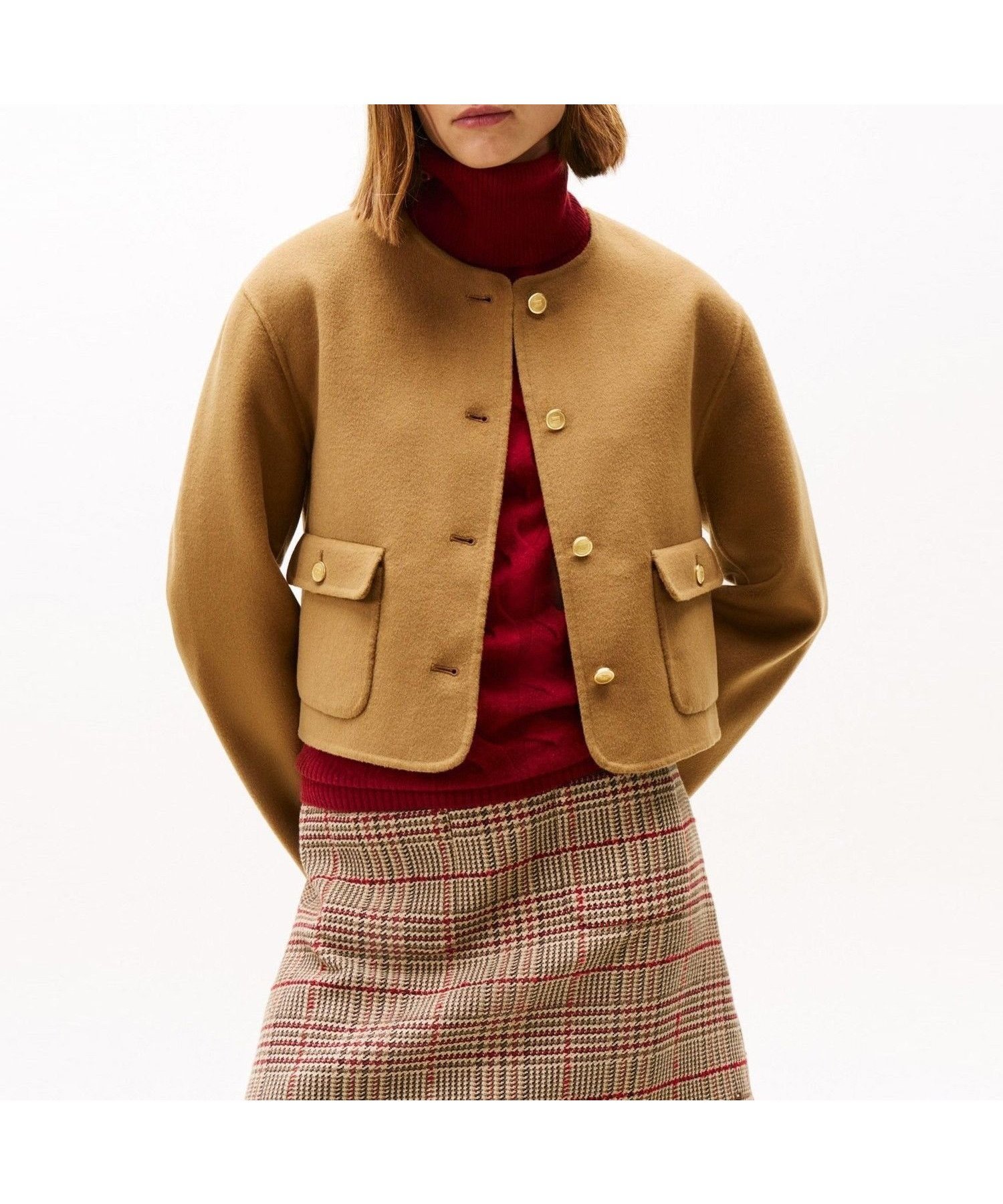 【トミーヒルフィガー/TOMMY HILFIGER】のウールブレンドレギュラーレディジャケット インテリア・キッズ・メンズ・レディースファッション・服の通販 founy(ファニー) 　ファッション　Fashion　レディースファッション　Fashion for Women　アウター　Coat / Outerwear Collection　レディースジャケット・軽アウター　Jackets　アメリカン　American Style　クラシック　Classic, Timeless Style　ゴルフ　Golf　ショート　Short, Short Length　シンプル　Simple, Minimal　ジャケット　Jacket, Outerwear　ジーンズ　Jeans, Denim Pants　デニム　Denim, Jeans Material　フラップ　Flap, Flap Pocket　ポケット　Pocket, Pocket Detail　メルトン　Melton, Heavy Wool　モダン　Modern, Contemporary　人気　Popular, Best Seller　ブラウンGWJ|ID: prp329100004681881 ipo3291000000033813963