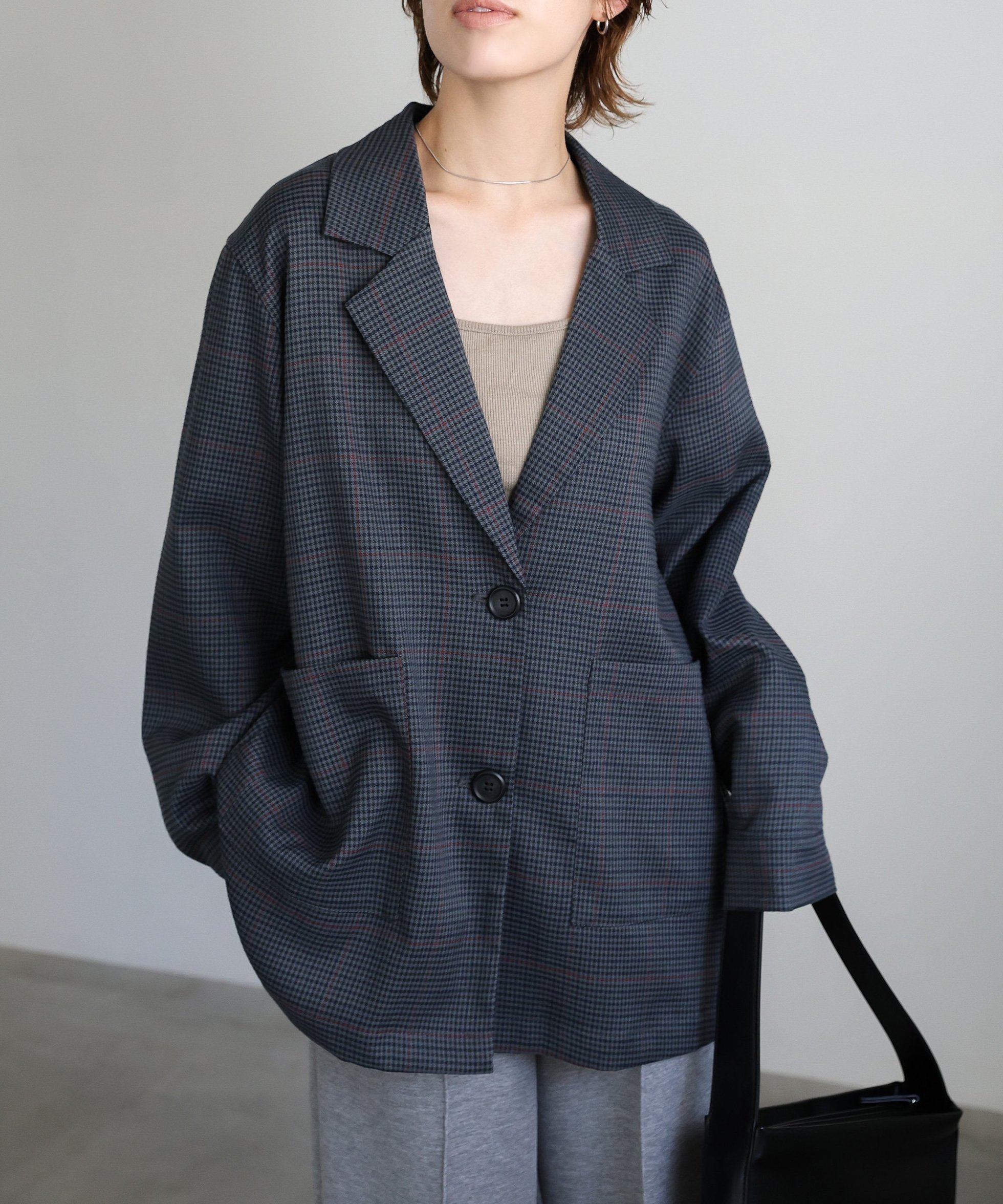 【セレクトモカ/SELECT MOCA】のチェック柄テーラードジャケット インテリア・キッズ・メンズ・レディースファッション・服の通販 founy(ファニー) 　ファッション　Fashion　レディースファッション　Fashion for Women　アウター　Coat / Outerwear Collection　レディースジャケット・軽アウター　Jackets　テーラードジャケット / 通勤・きれいめスタイル　Tailored Jackets & Blazers　チェック　Check, Plaid, Tartan　バランス　Balance, Style Balance　ロング　Long, Long-Length　洗える　Machine Washable　秋　Autumn　チャコールグレー-920|ID: prp329100004681924 ipo3291000000033919704
